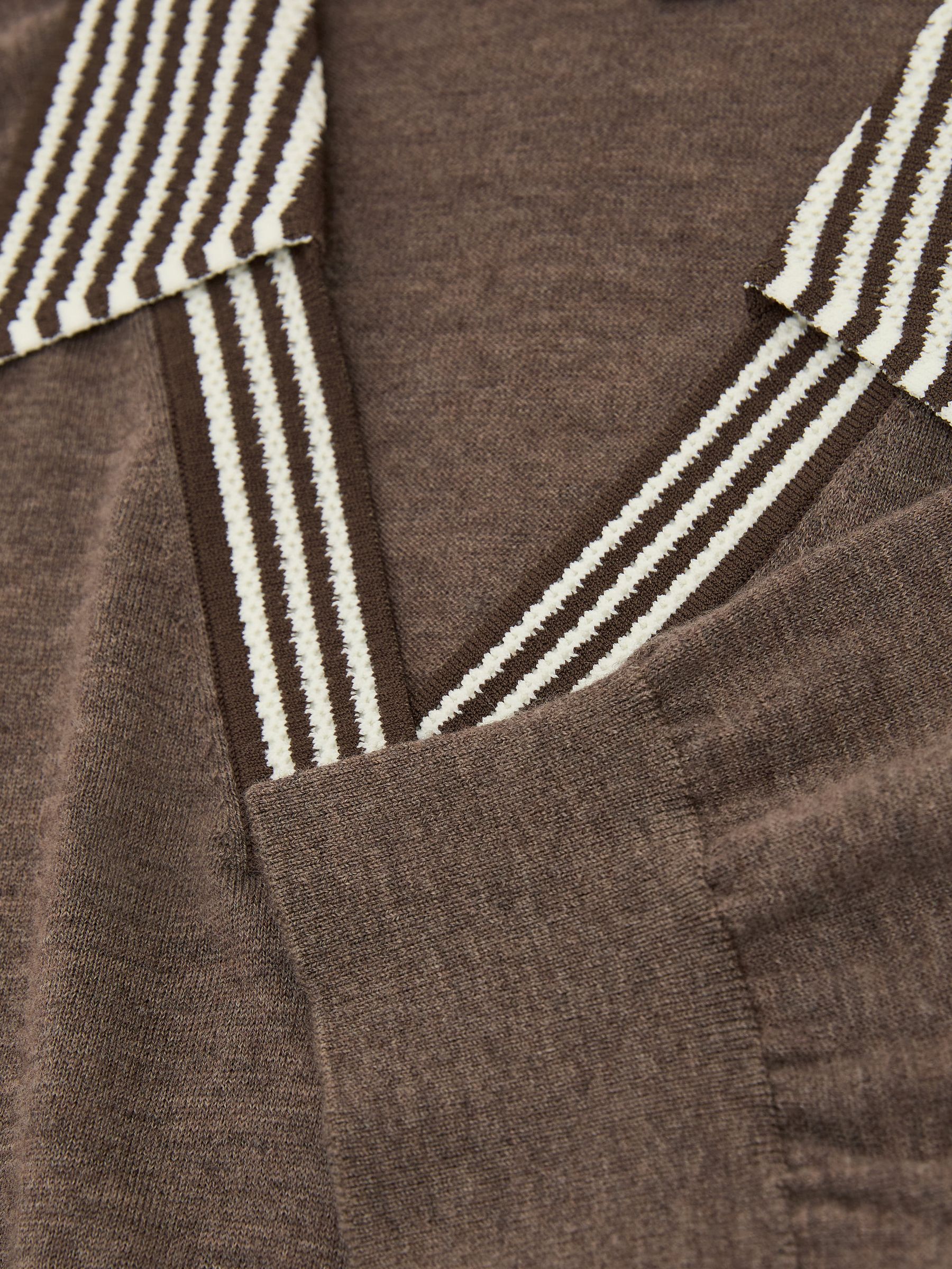 Wool Open-Collar Short-Sleeve Polo Shirt in Taupe Brown - Image 6 of 6