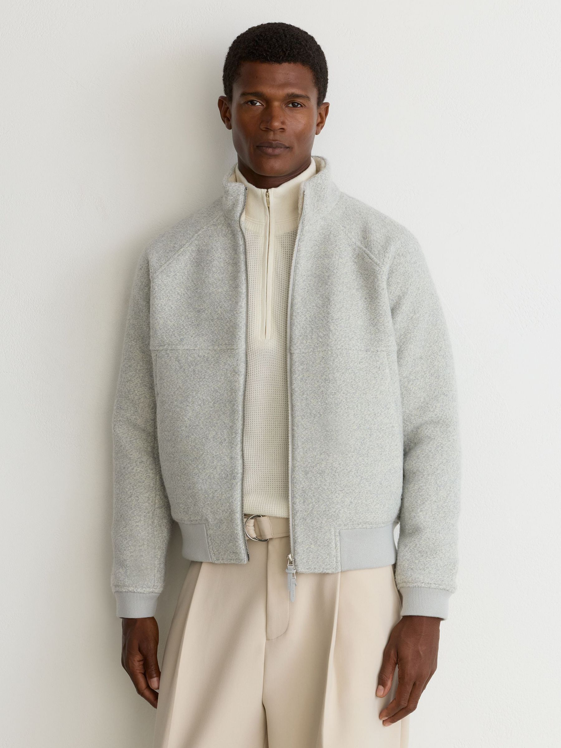 Bouclé Zip-Through Jacket with Wool in Soft Grey - Image 1 of 7