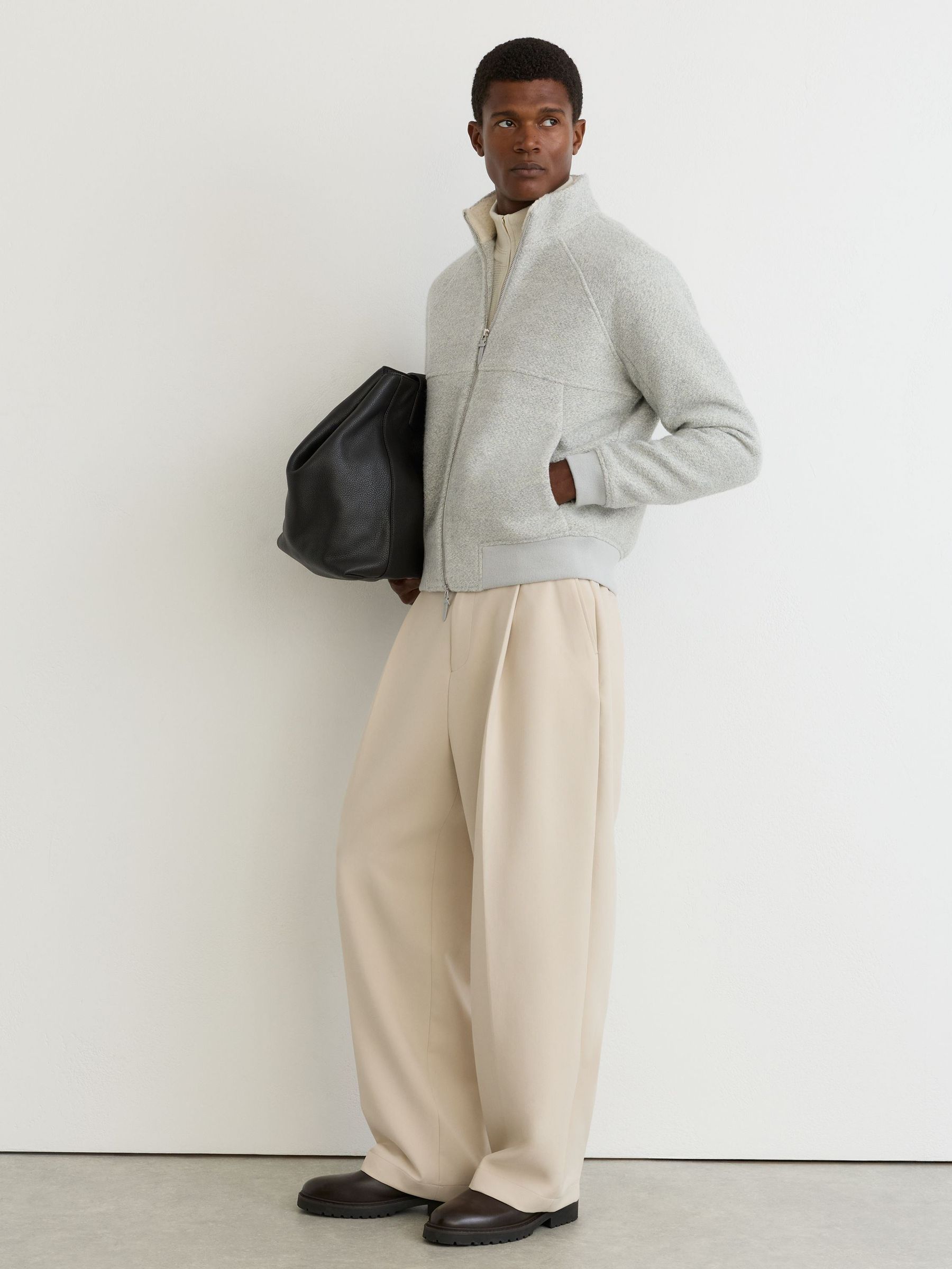Bouclé Zip-Through Jacket with Wool in Soft Grey - Image 3 of 7