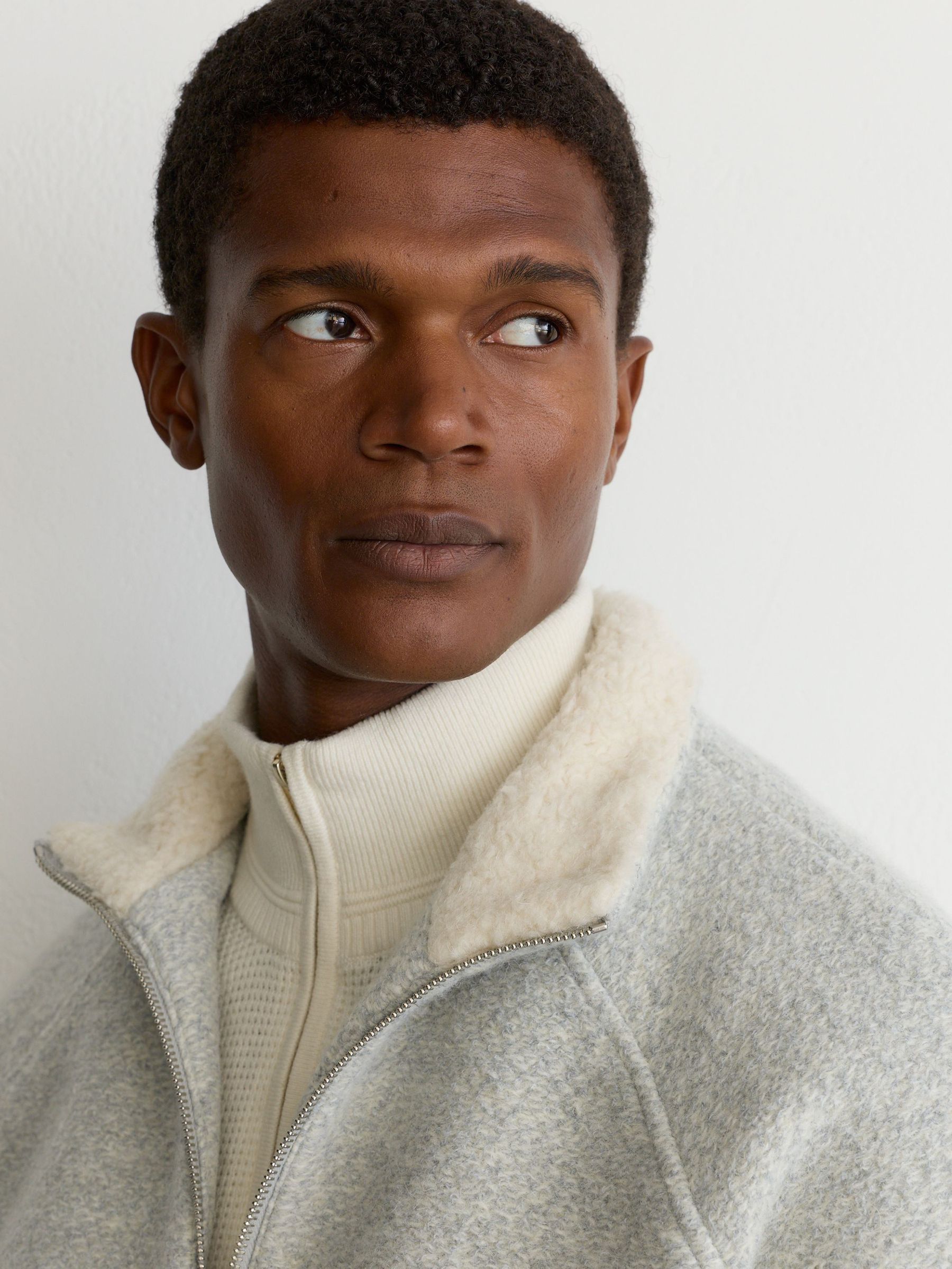 Bouclé Zip-Through Jacket with Wool in Soft Grey - Image 5 of 7