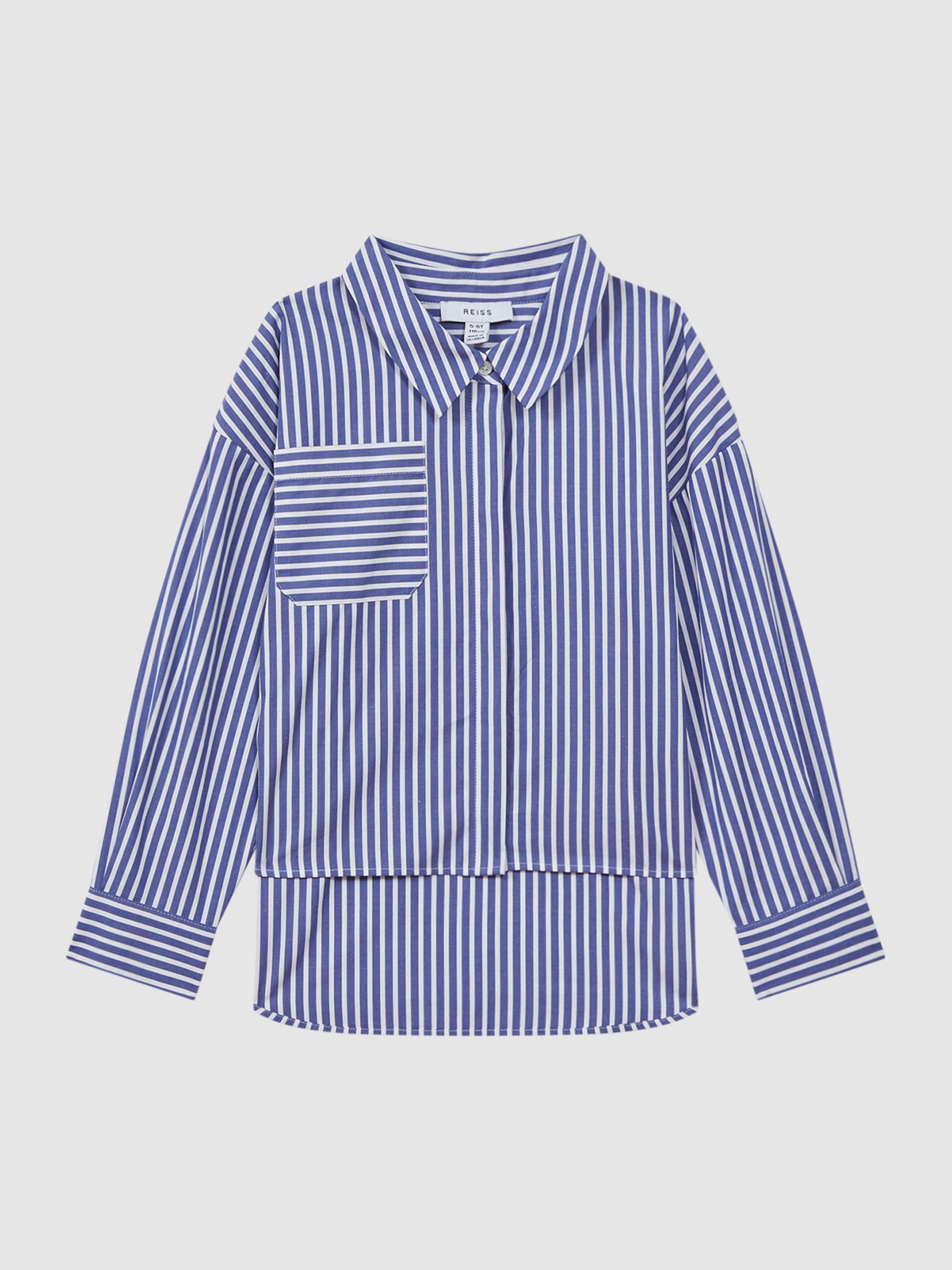 Teen Striped Cotton Shirt in Blue - Image 2 of 7 Teen Striped Cotton Shirt in Blue - Image 2 of 7
