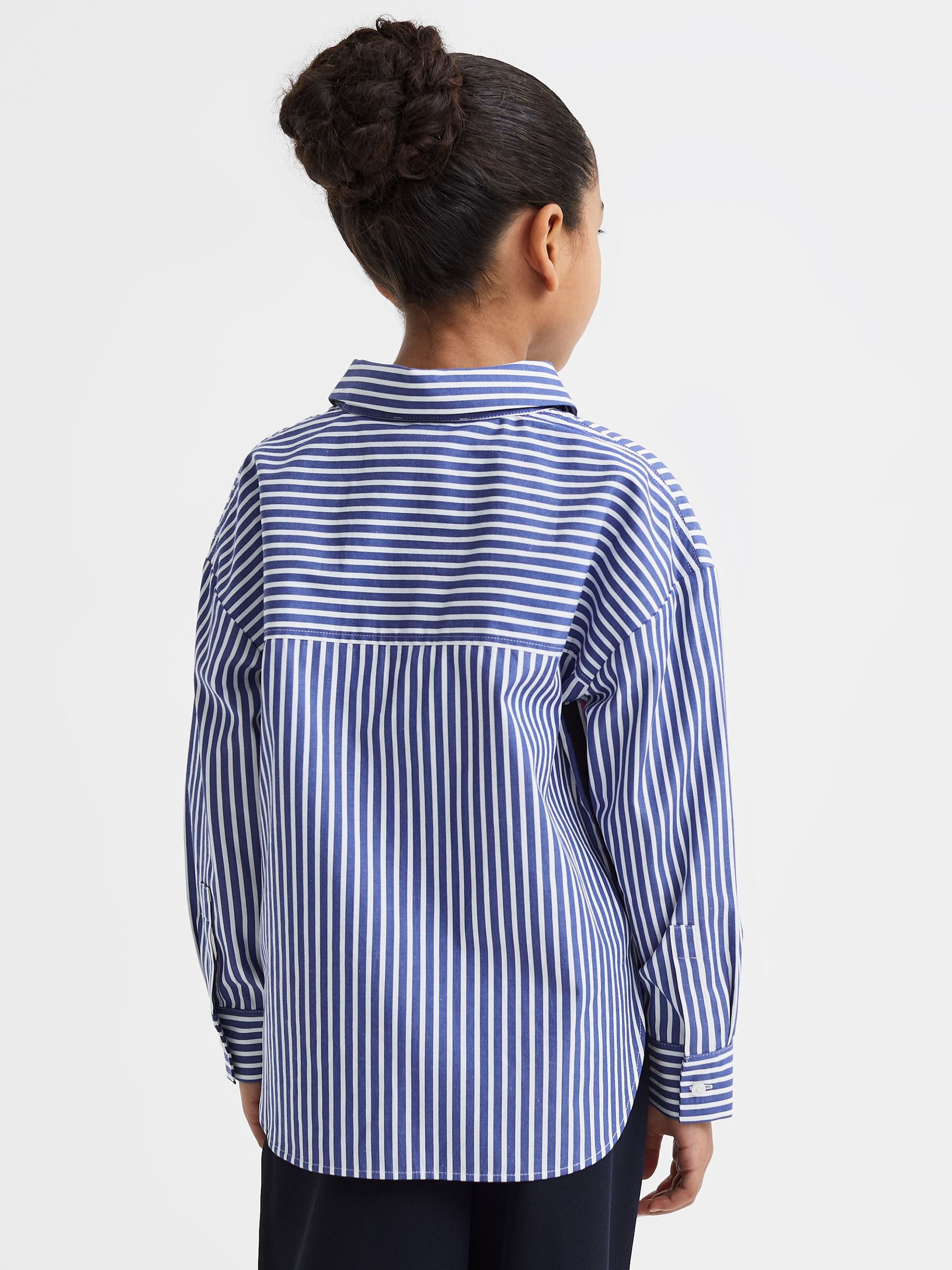 Teen Striped Cotton Shirt in Blue - Image 5 of 7