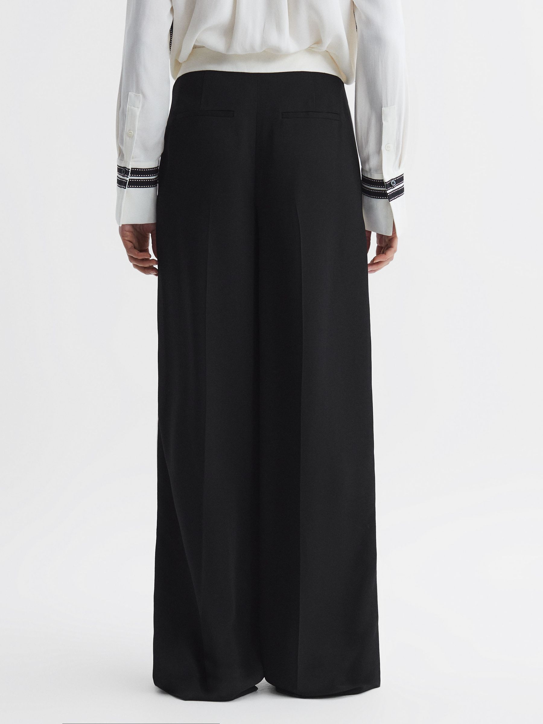 Contrast Waistband Pintuck Trousers in Black - Image 5 of 6