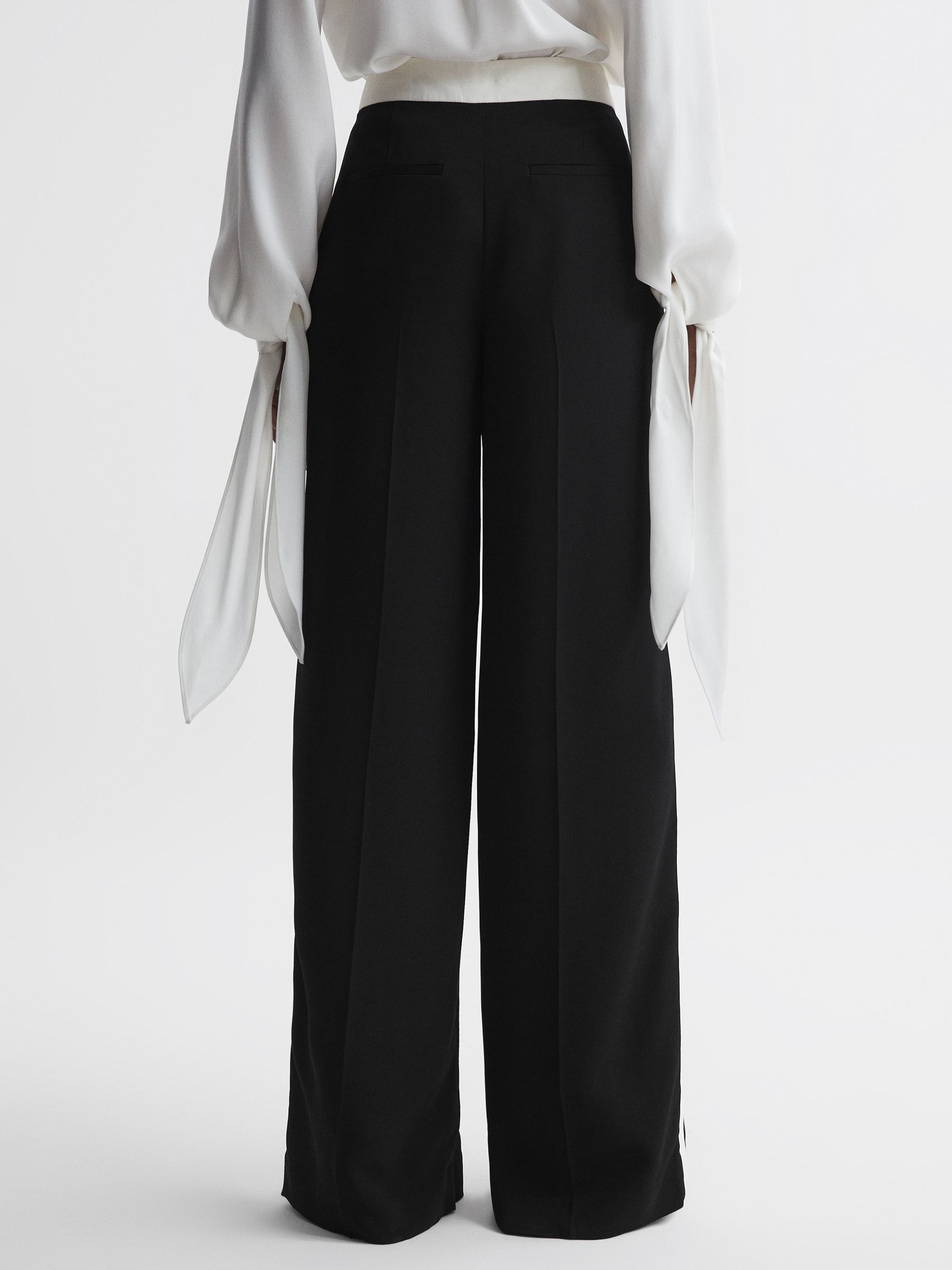 Contrast Waistband Pintuck Trousers in Black - Image 6 of 6
