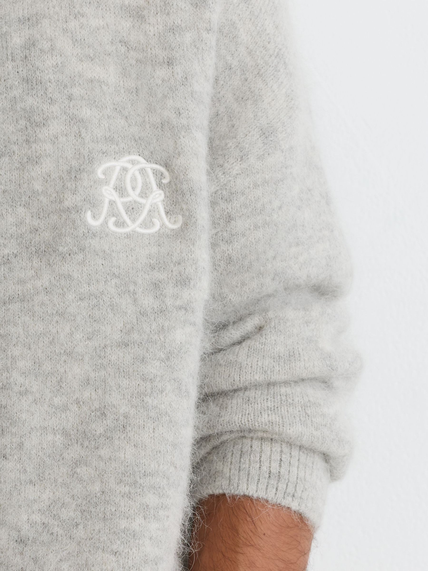 Monogram Brushed Wool-Blend Bomber Cardigan in Soft Grey - Image 3 of 8