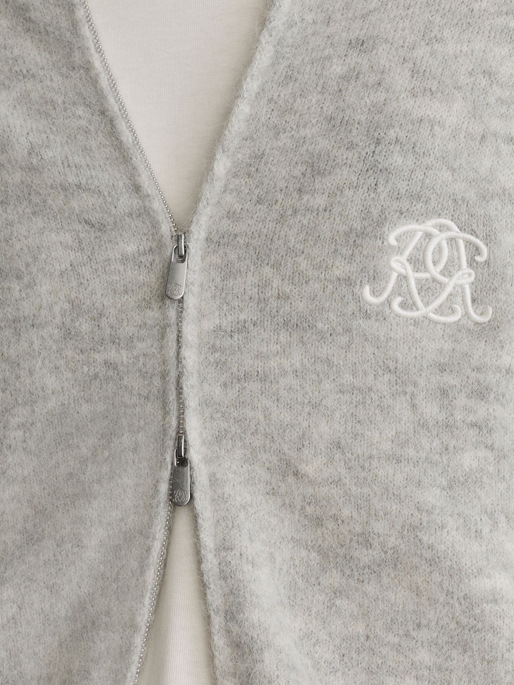 Monogram Brushed Wool-Blend Bomber Cardigan in Soft Grey - Image 5 of 8