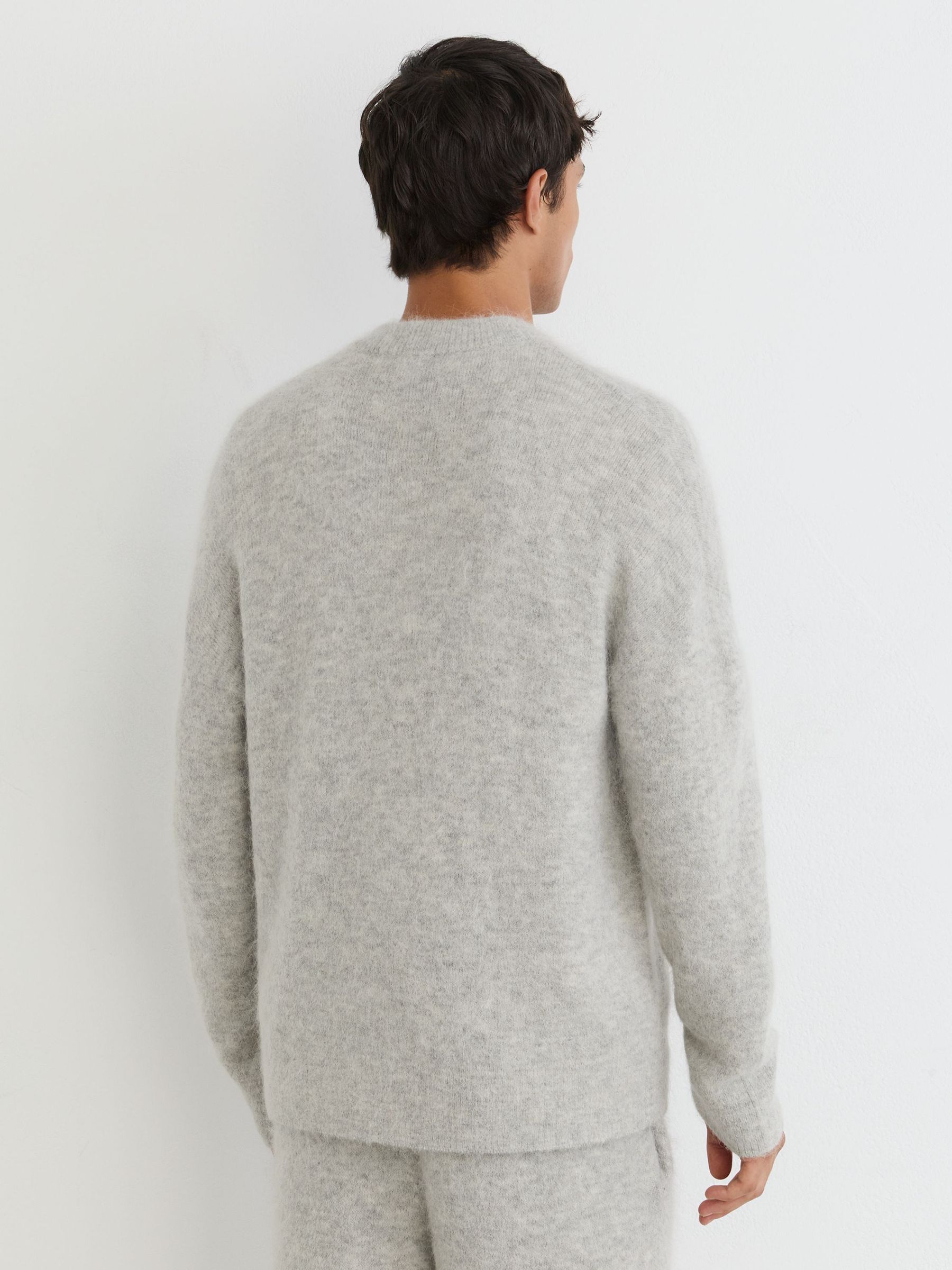 Monogram Brushed Wool-Blend Bomber Cardigan in Soft Grey - Image 7 of 8