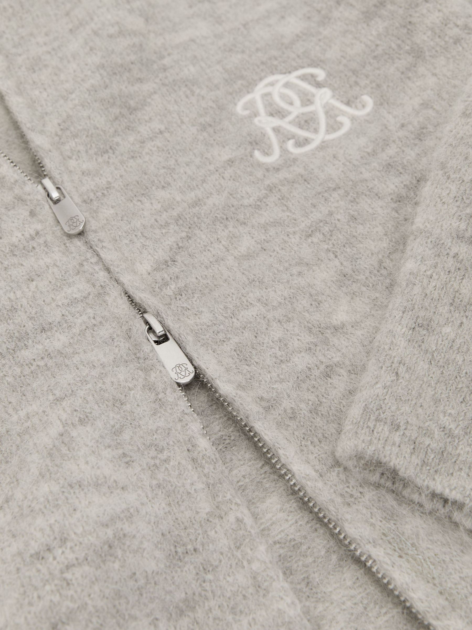 Monogram Brushed Wool-Blend Bomber Cardigan in Soft Grey - Image 8 of 8