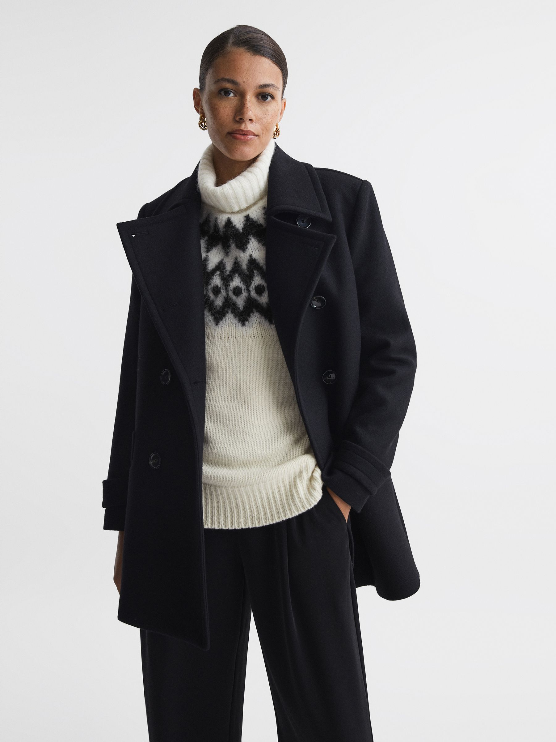 Wool-Cashmere Blend Fairisle Pattern Roll Neck Jumper in Cream/Black - Image 5 of 6