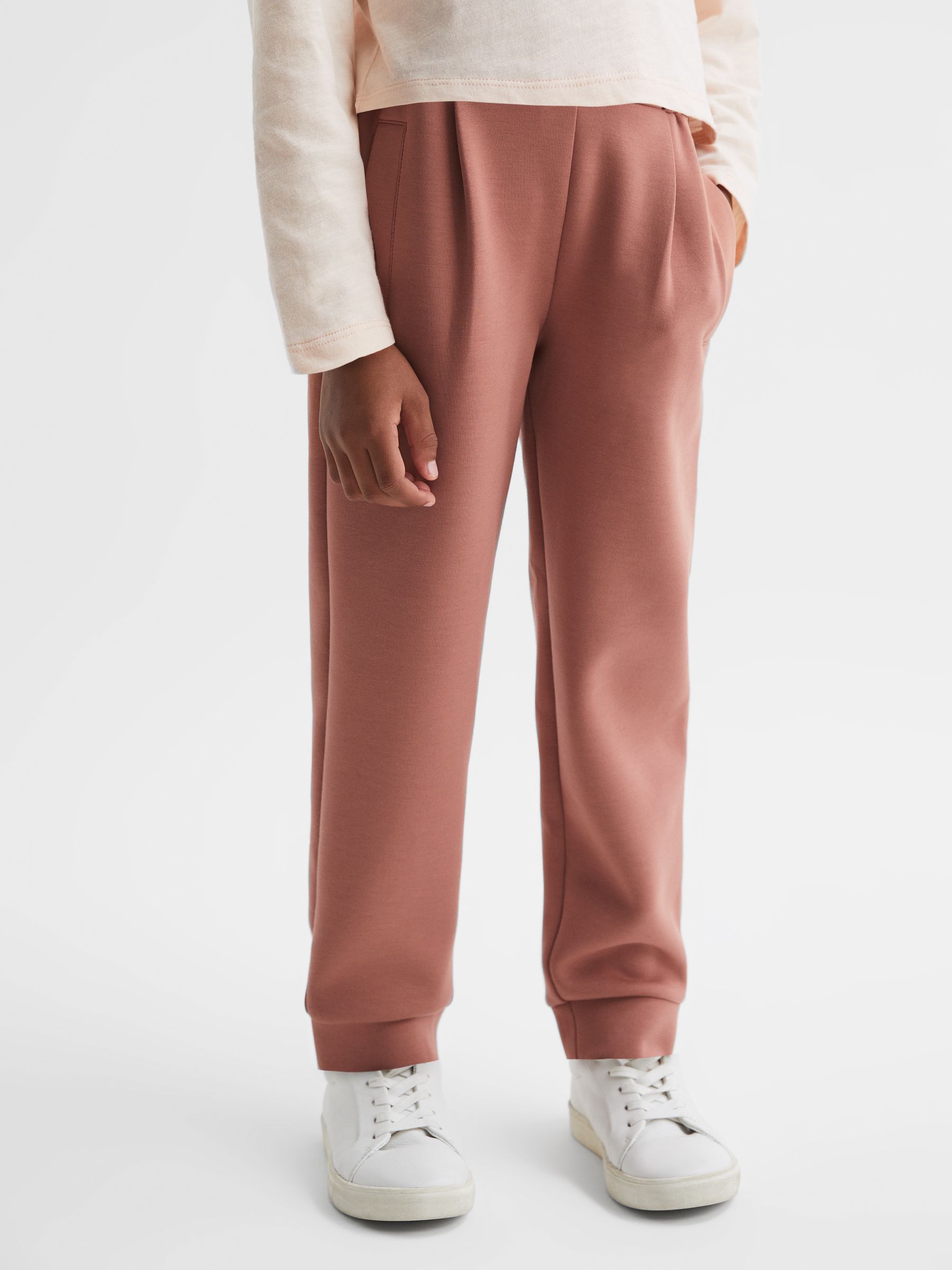 9-13 yrs High Rise Elasticated Jersey Trousers in Mink - Image 3 of 6