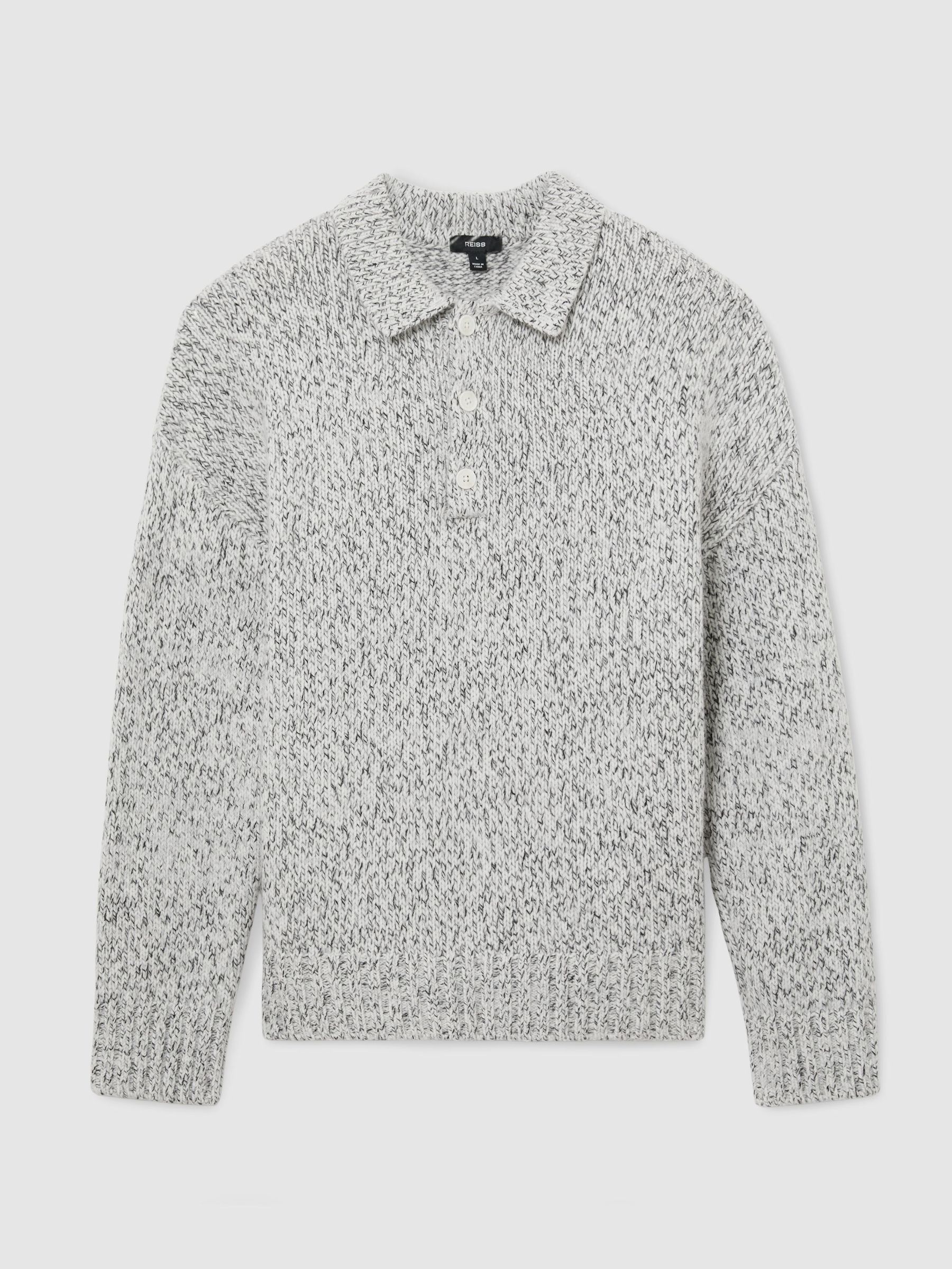 Wool-Blend Speckled-Knit Half-Button Jumper in Soft Grey - Image 2 of 7 Wool-Blend Speckled-Knit Half-Button Jumper in Soft Grey - Image 2 of 7