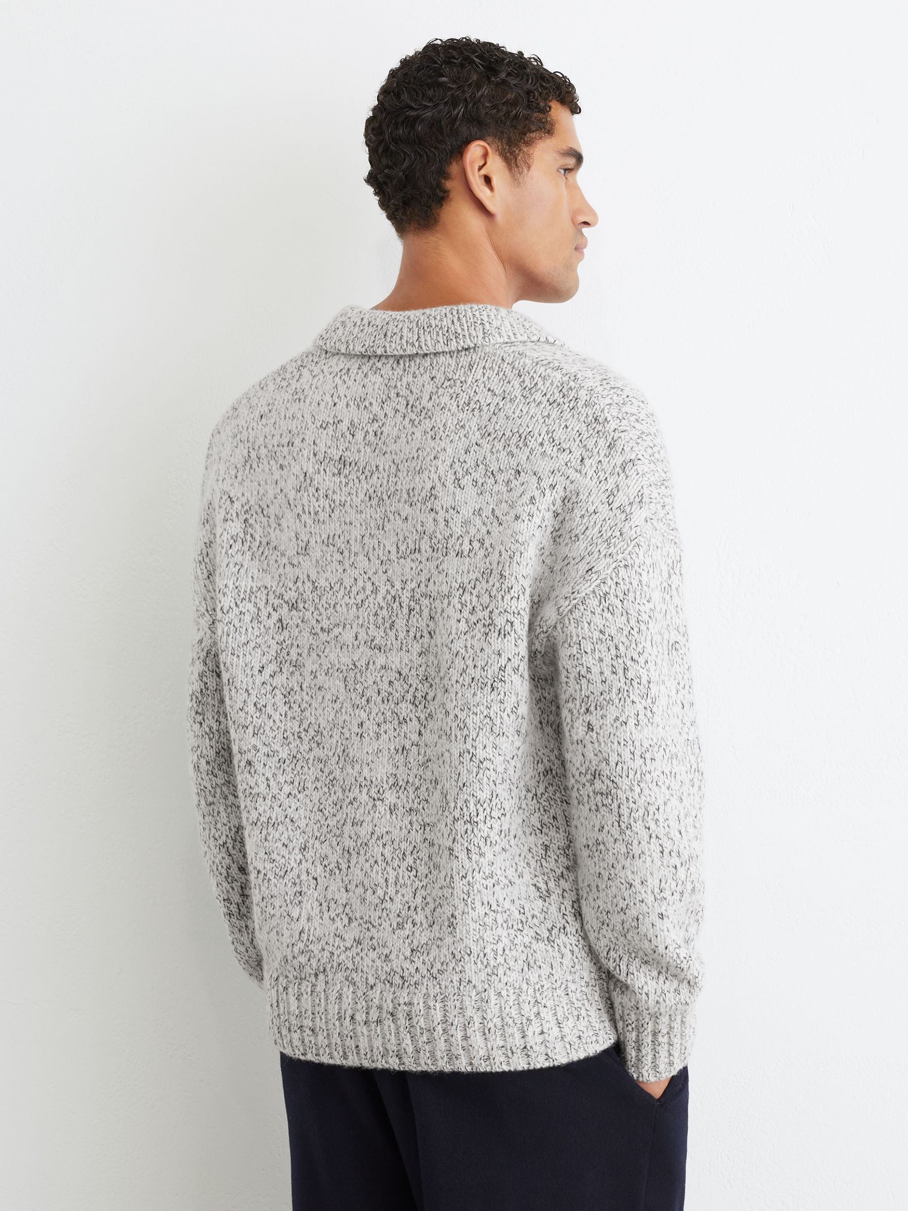 Wool-Blend Speckled-Knit Half-Button Jumper in Soft Grey - Image 5 of 7