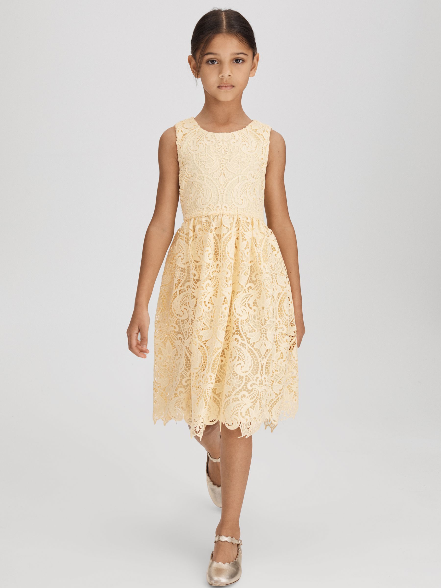 13-14 yrs Fit-and-Flare Lace Dress in Lemon - Image 1 of 6
