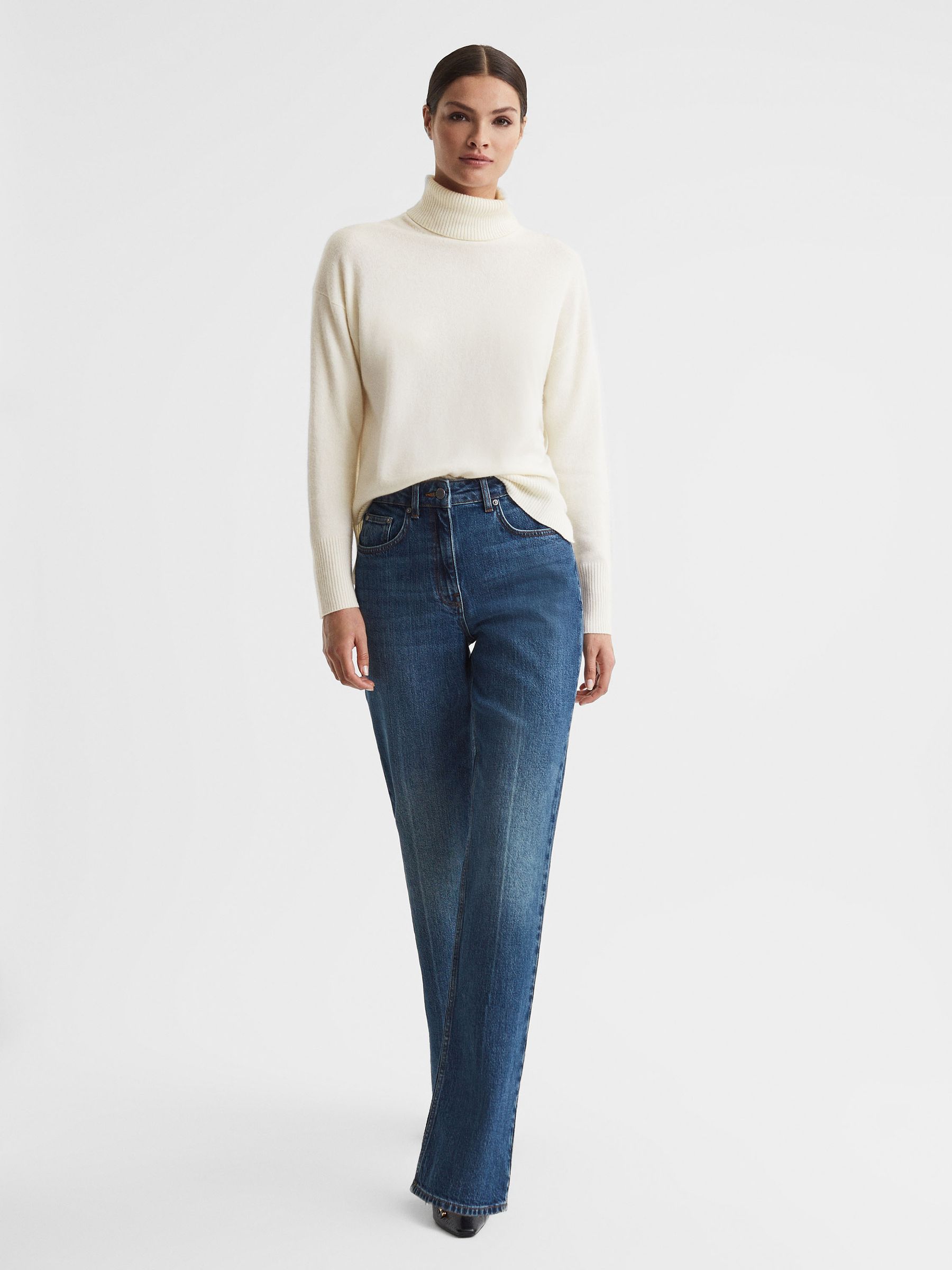 Wool Blend Roll Neck Jumper in Cream - Image 4 of 6