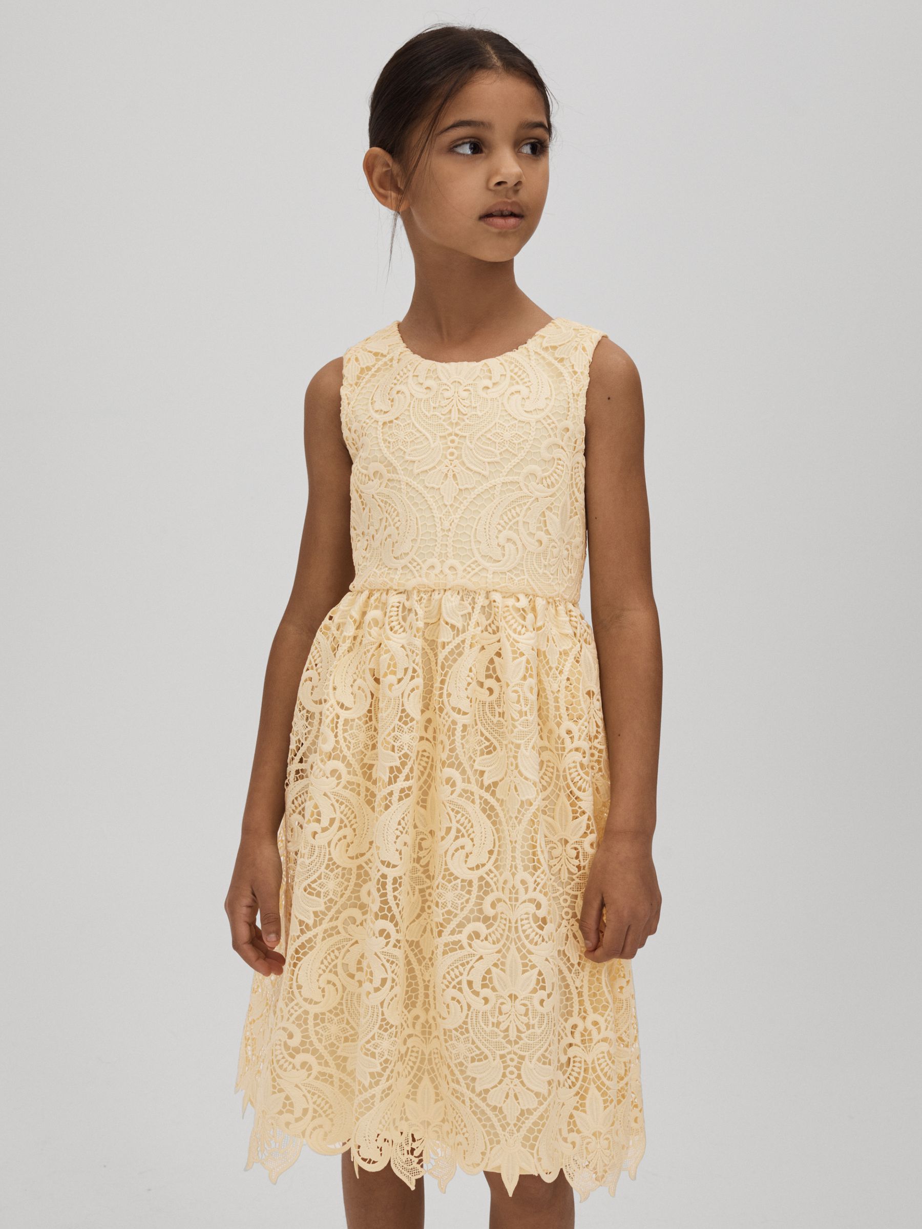 9-13 yrs Fit-and-Flare Lace Dress in Lemon - Image 1 of 6