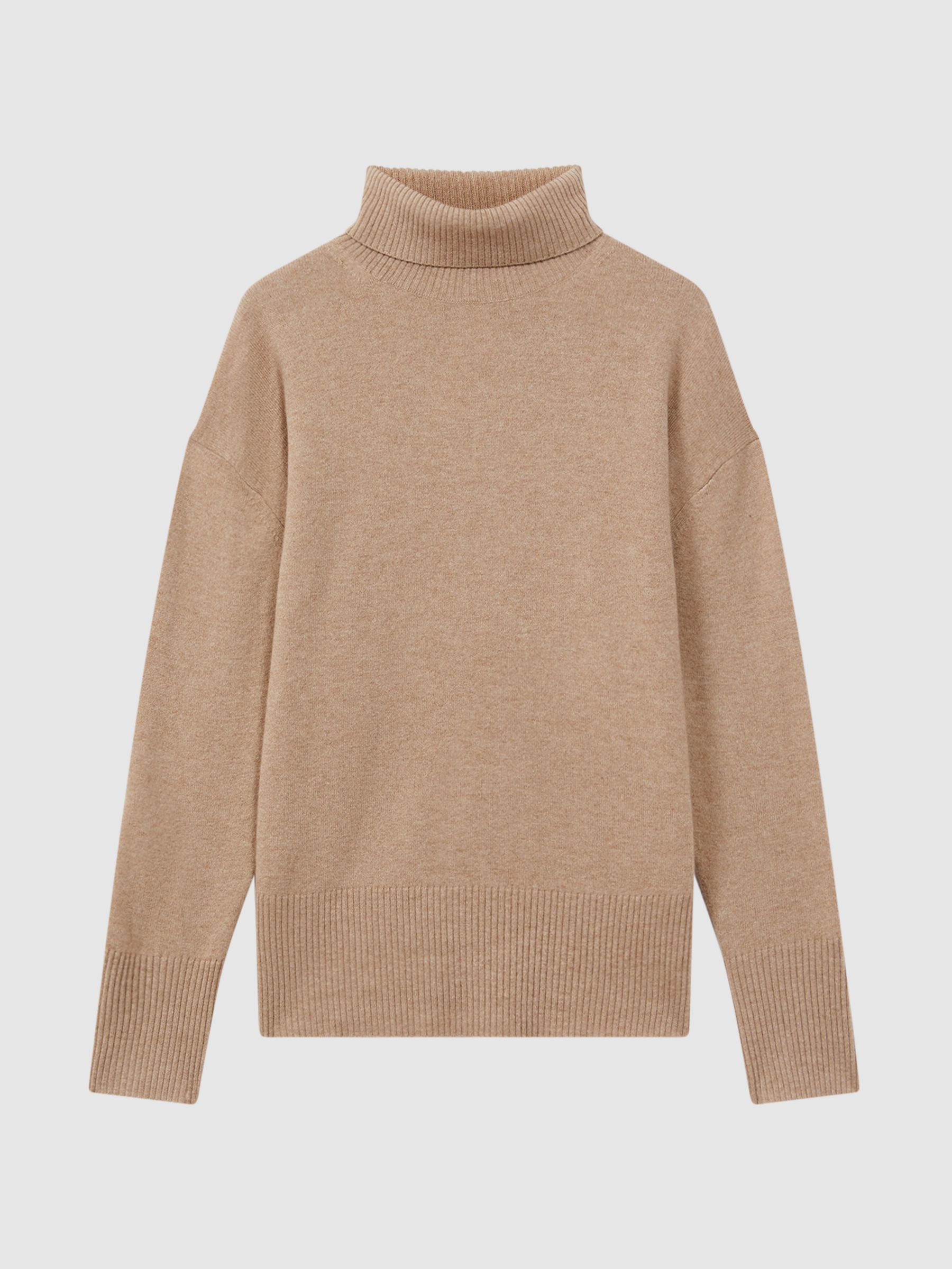 Wool Blend Roll Neck Jumper in Camel - Image 2 of 6