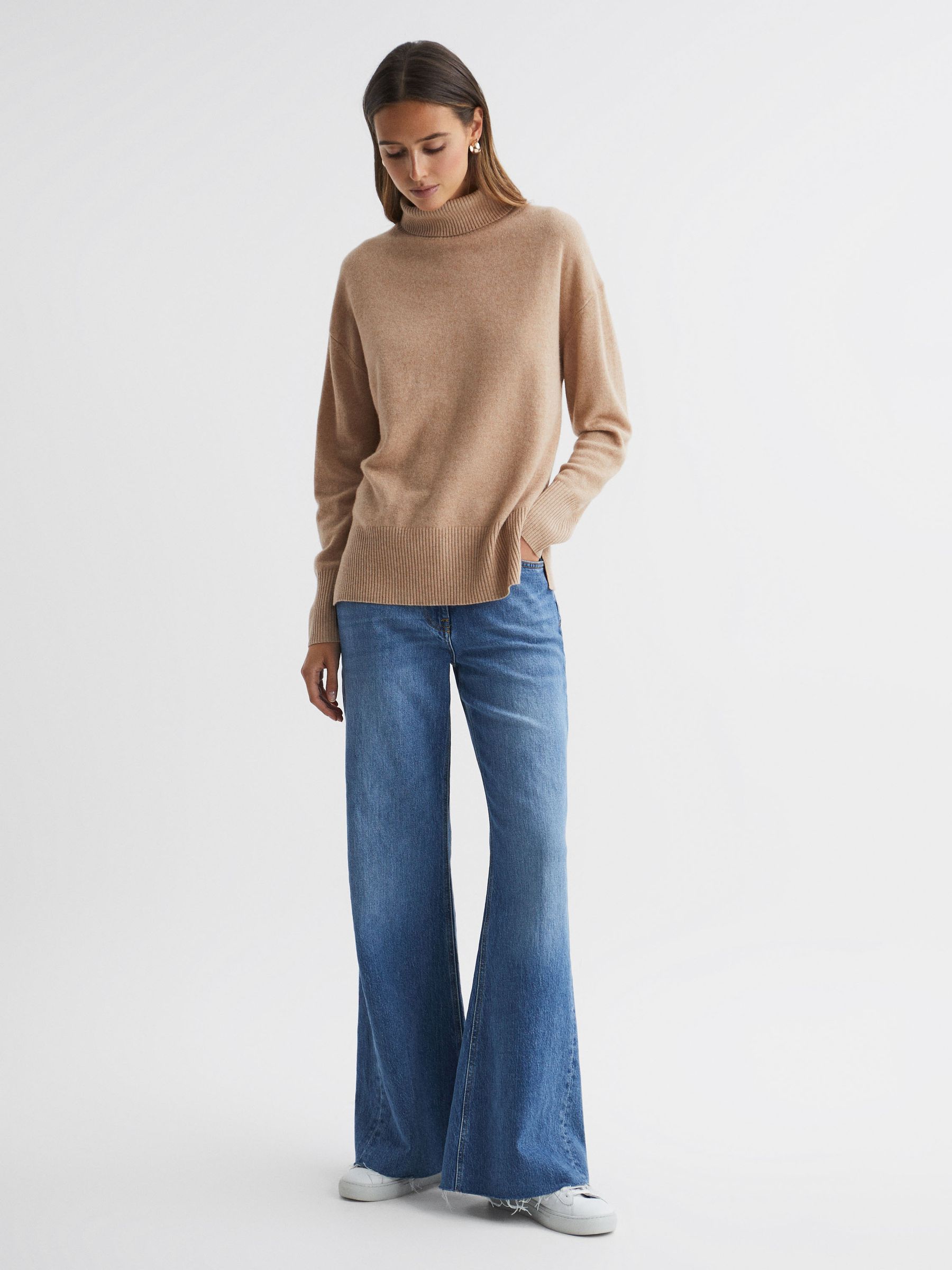 Wool Blend Roll Neck Jumper in Camel - Image 3 of 6