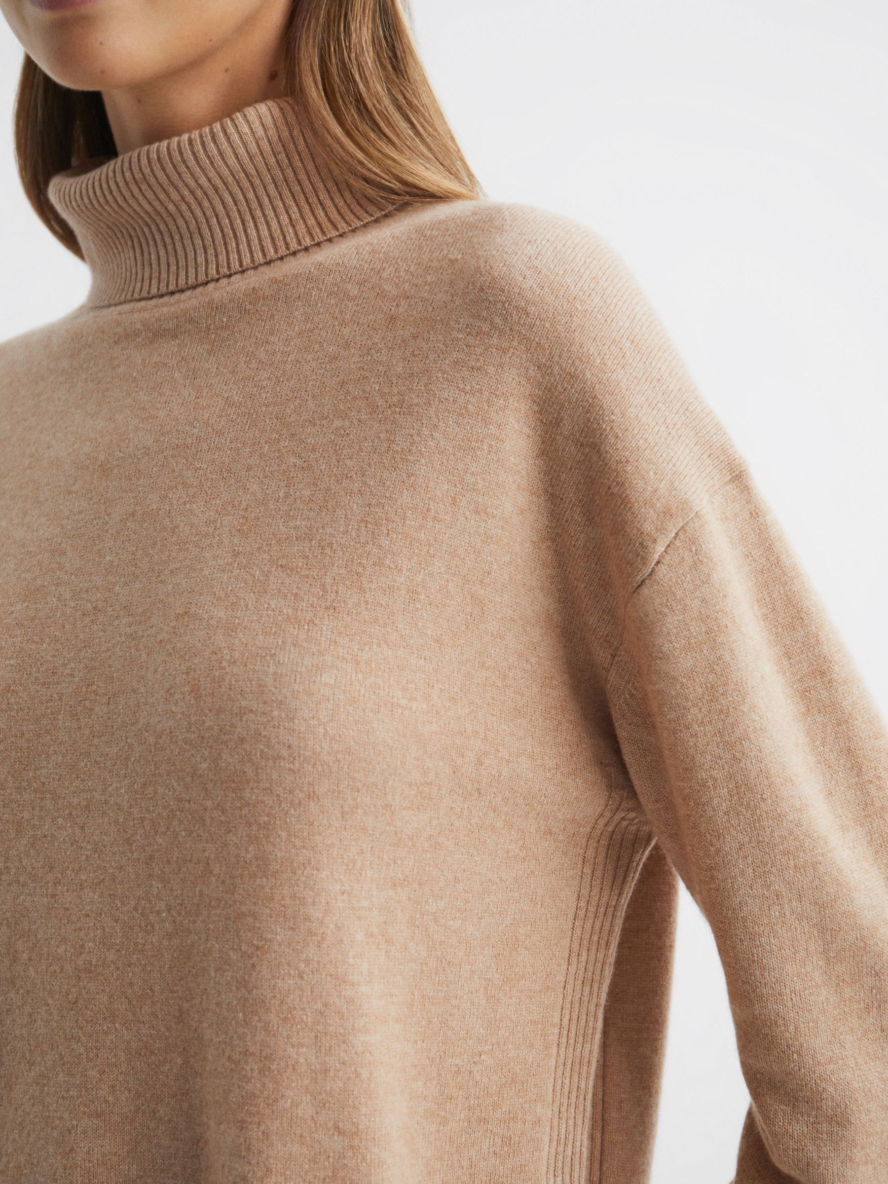 Wool Blend Roll Neck Jumper in Camel - Image 4 of 6