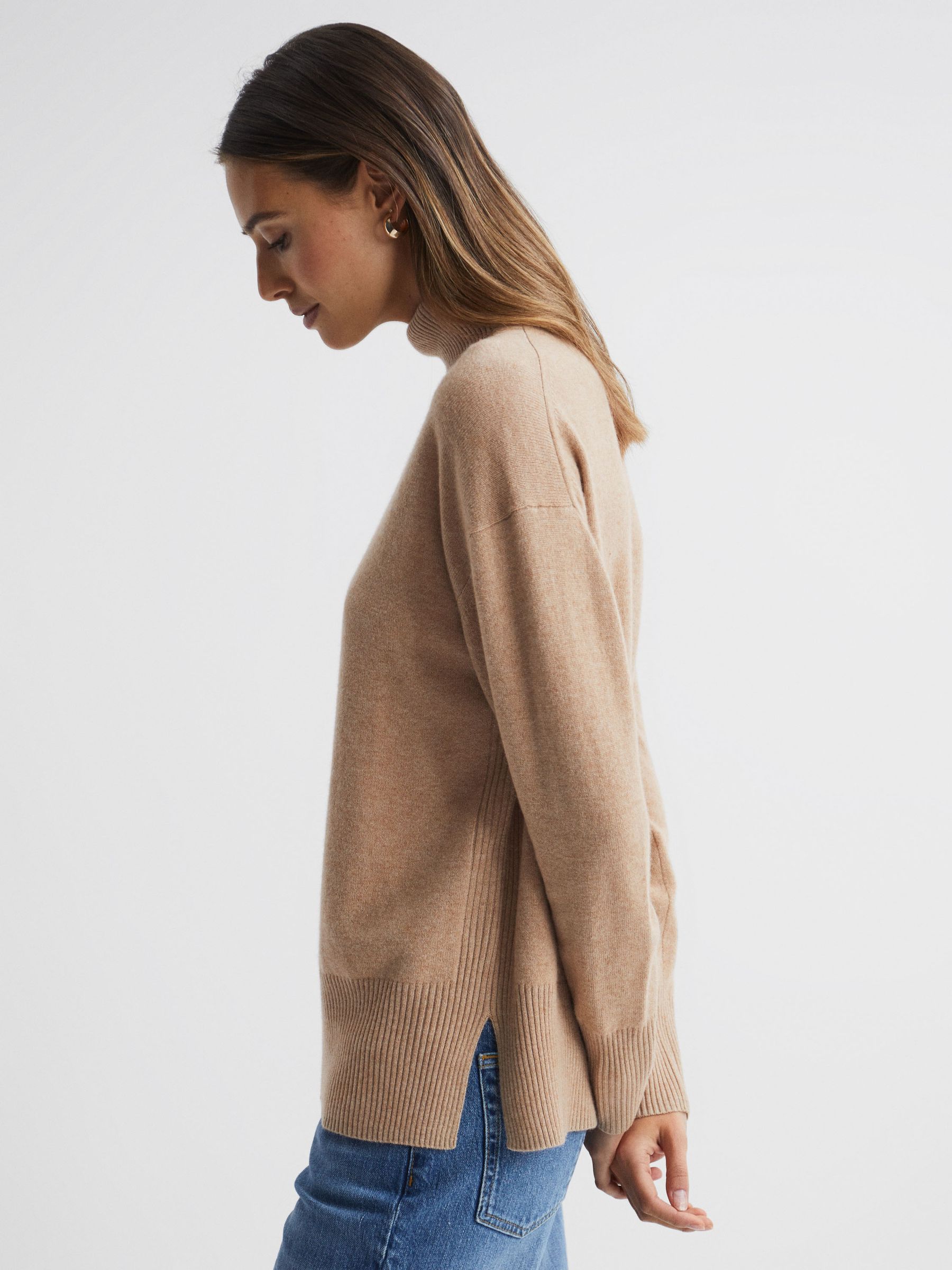 Wool Blend Roll Neck Jumper in Camel - Image 5 of 6