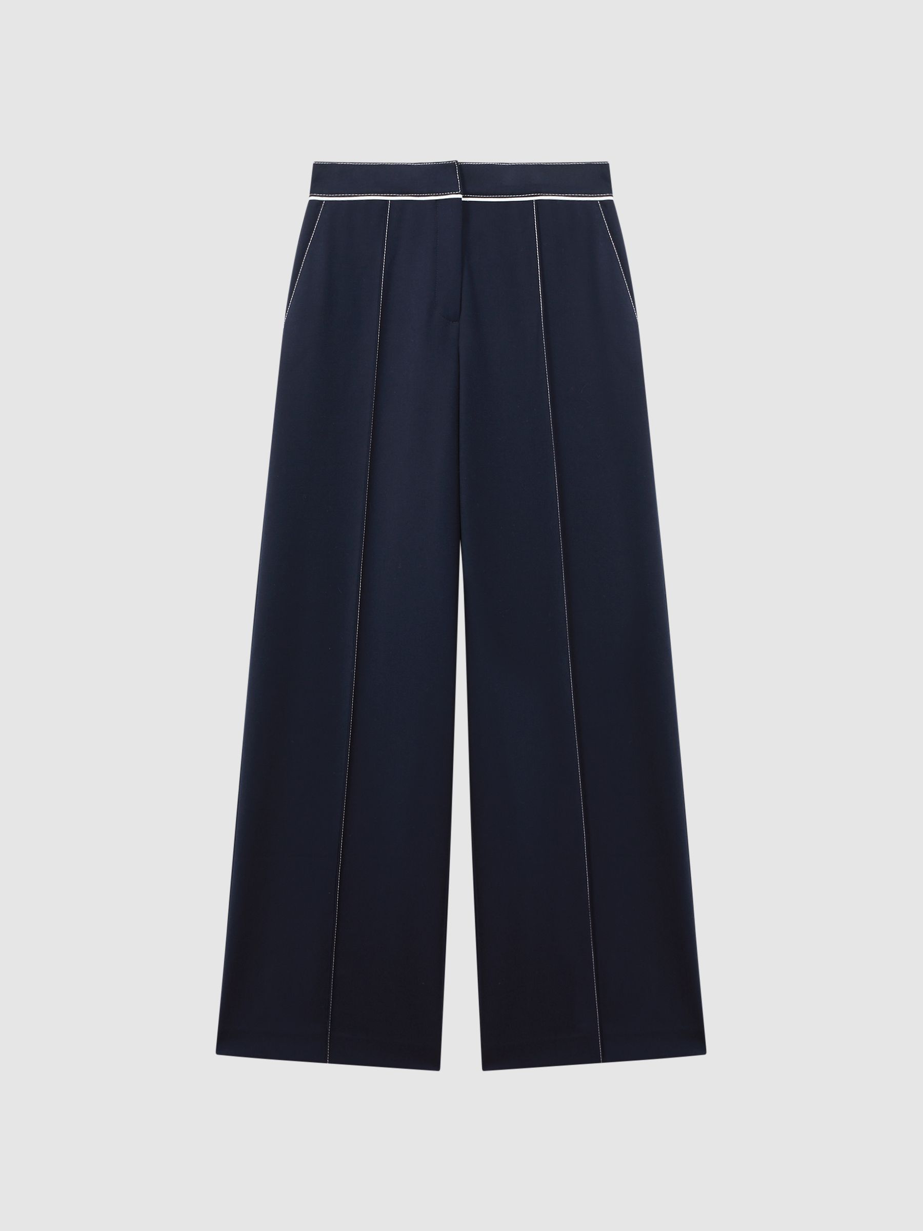 Petite Contrast Stitch Wide Leg Trousers in Navy - Image 2 of 6