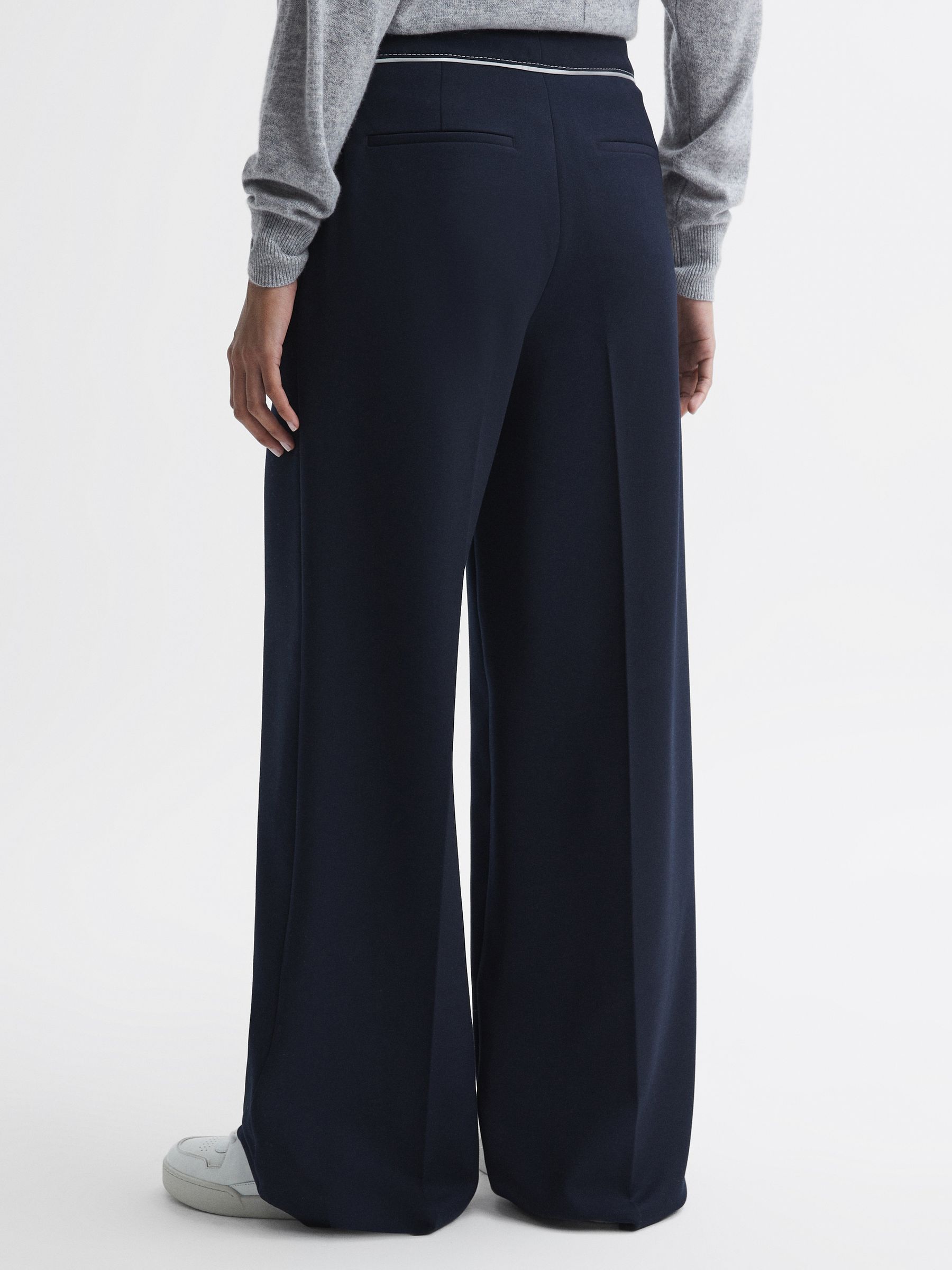 Petite Contrast Stitch Wide Leg Trousers in Navy - Image 5 of 6