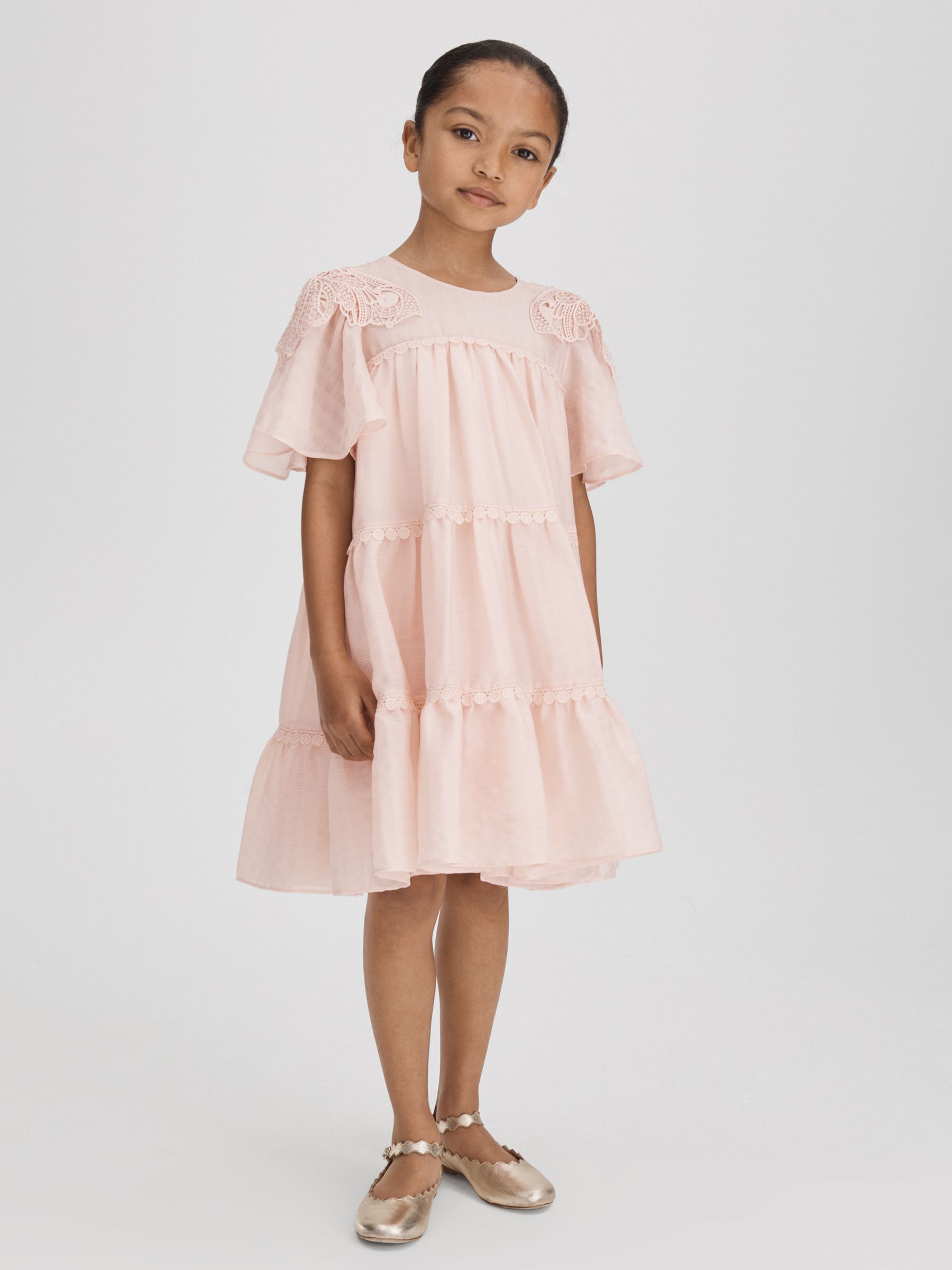 4-9 yrs Tiered Embroidered Dress in Pink - Image 1 of 6