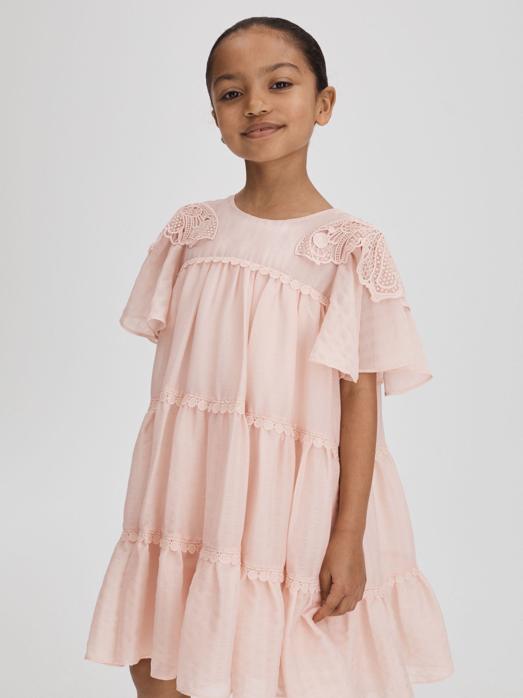 4-9 yrs Tiered Embroidered Dress in Pink - Image 3 of 6