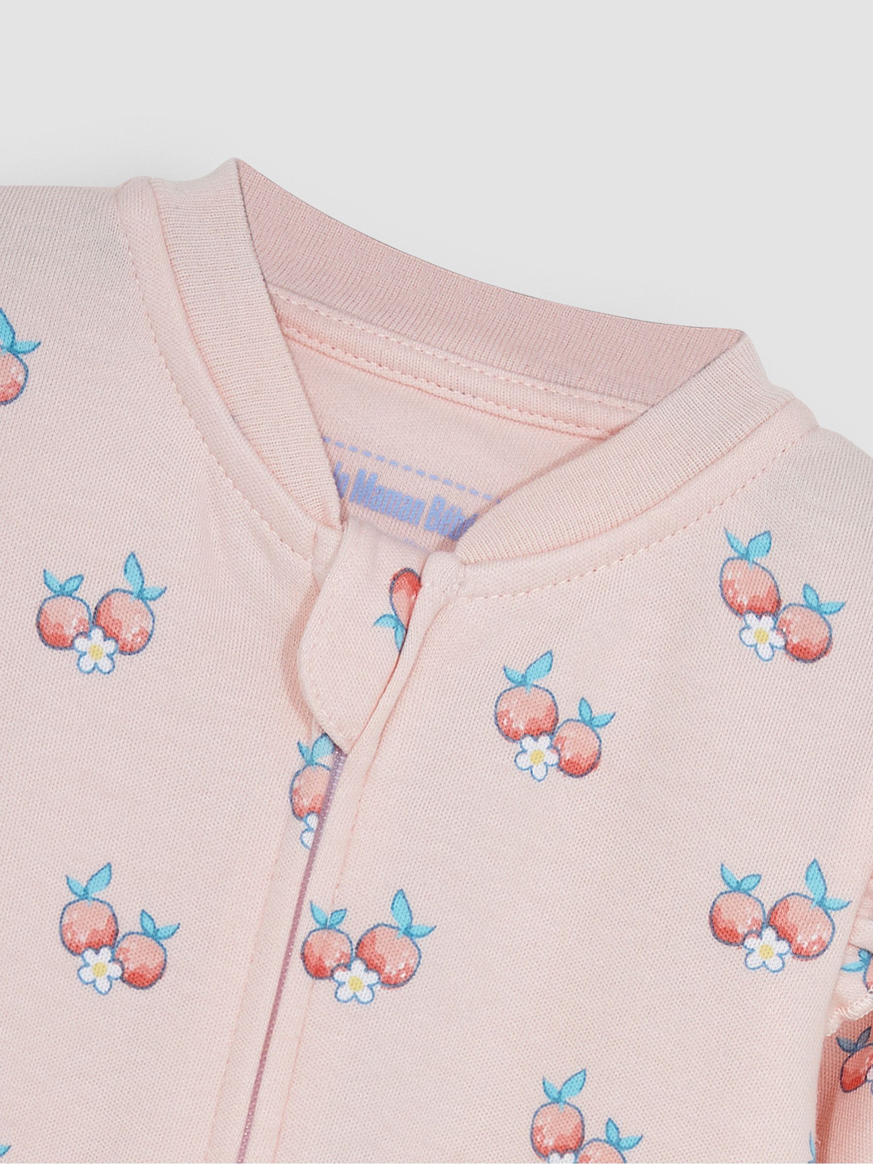 Coral Fruit & Daisy Print Zip Cotton Baby Sleepsuit - Image 2 of 3