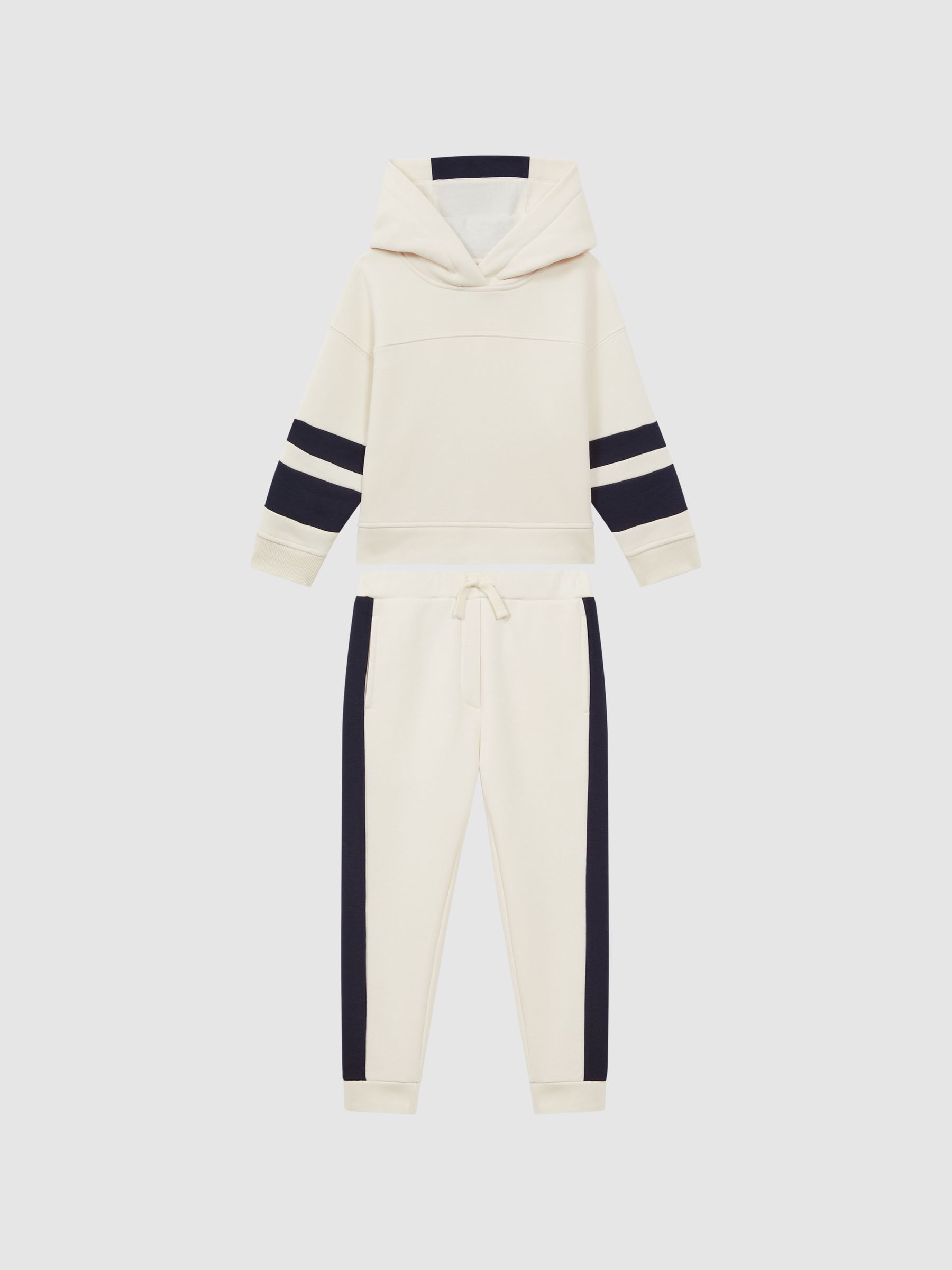 9-13 yrs Cotton Blend Colourblock Hoodie and Joggers Set in Ecru - Image 2 of 11
