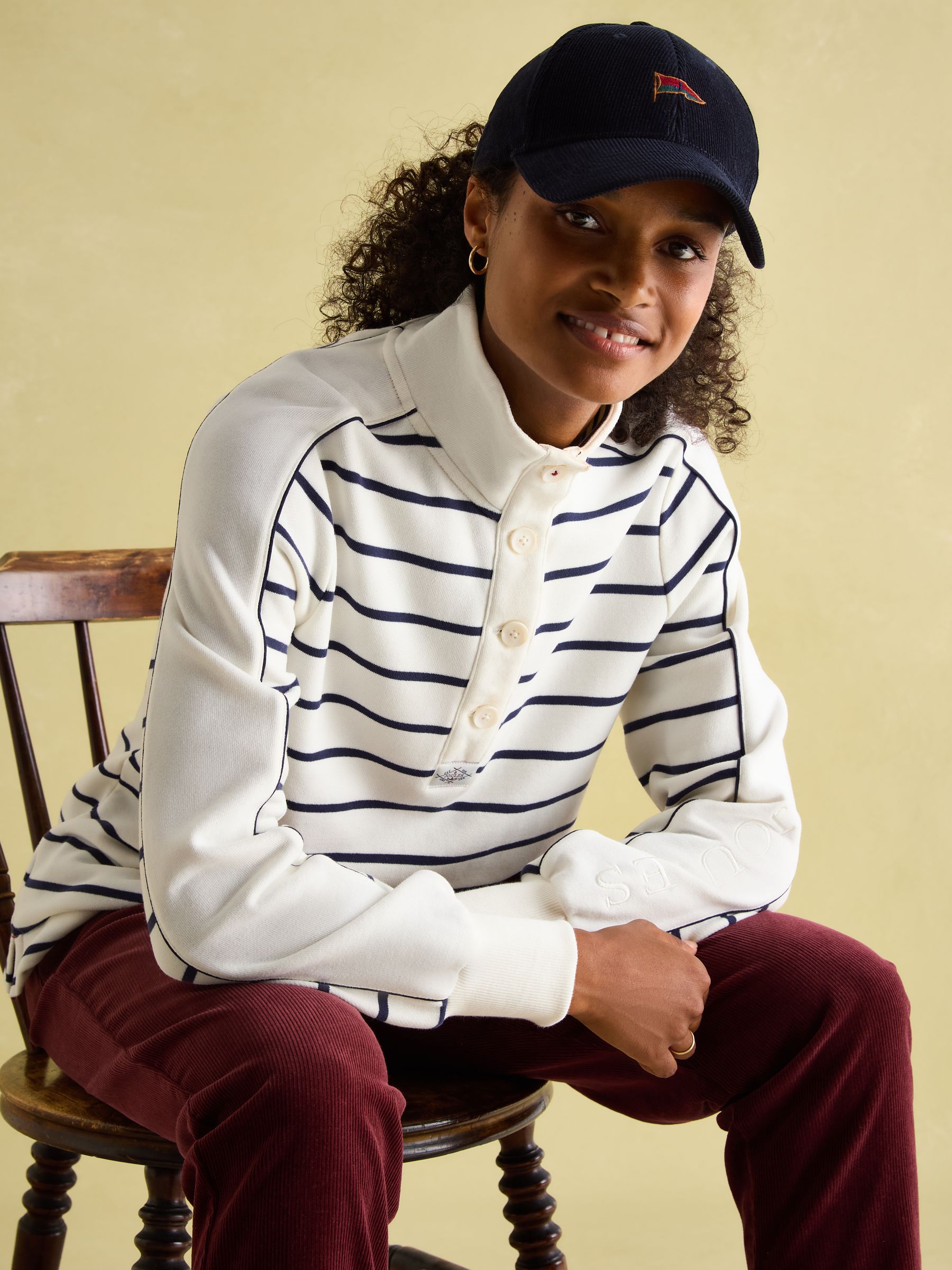 Southwold Navy & Cream Button Down Striped Sweatshirt - Image 3 of 10