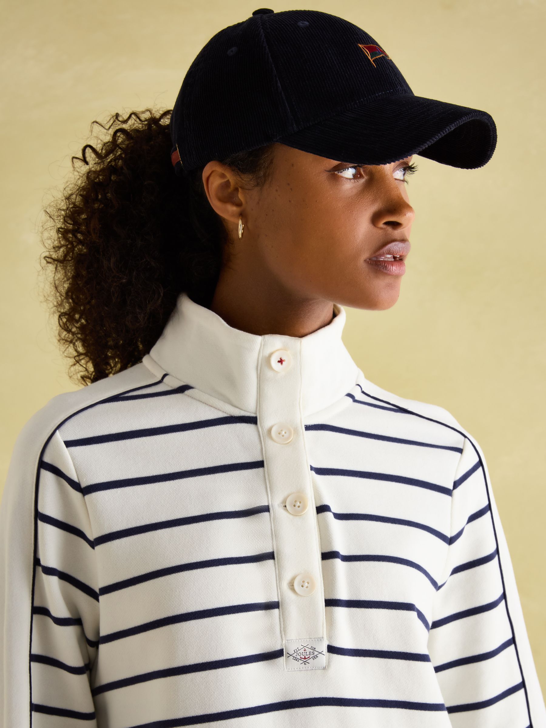 Southwold Navy & Cream Button Down Striped Sweatshirt - Image 4 of 10