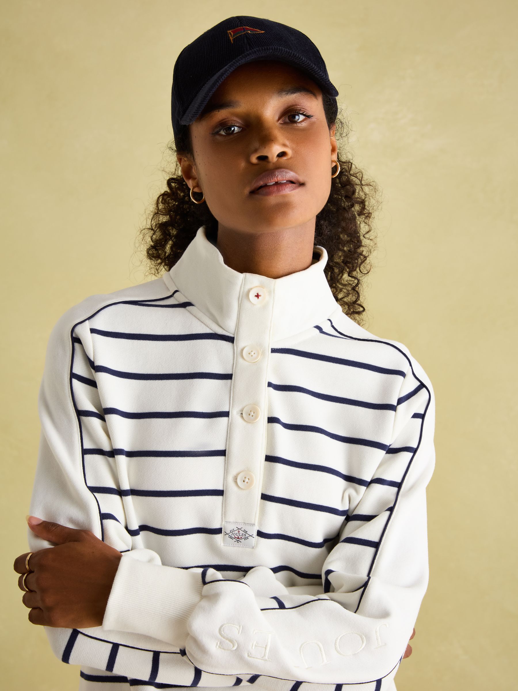 Southwold Navy & Cream Button Down Striped Sweatshirt - Image 6 of 10