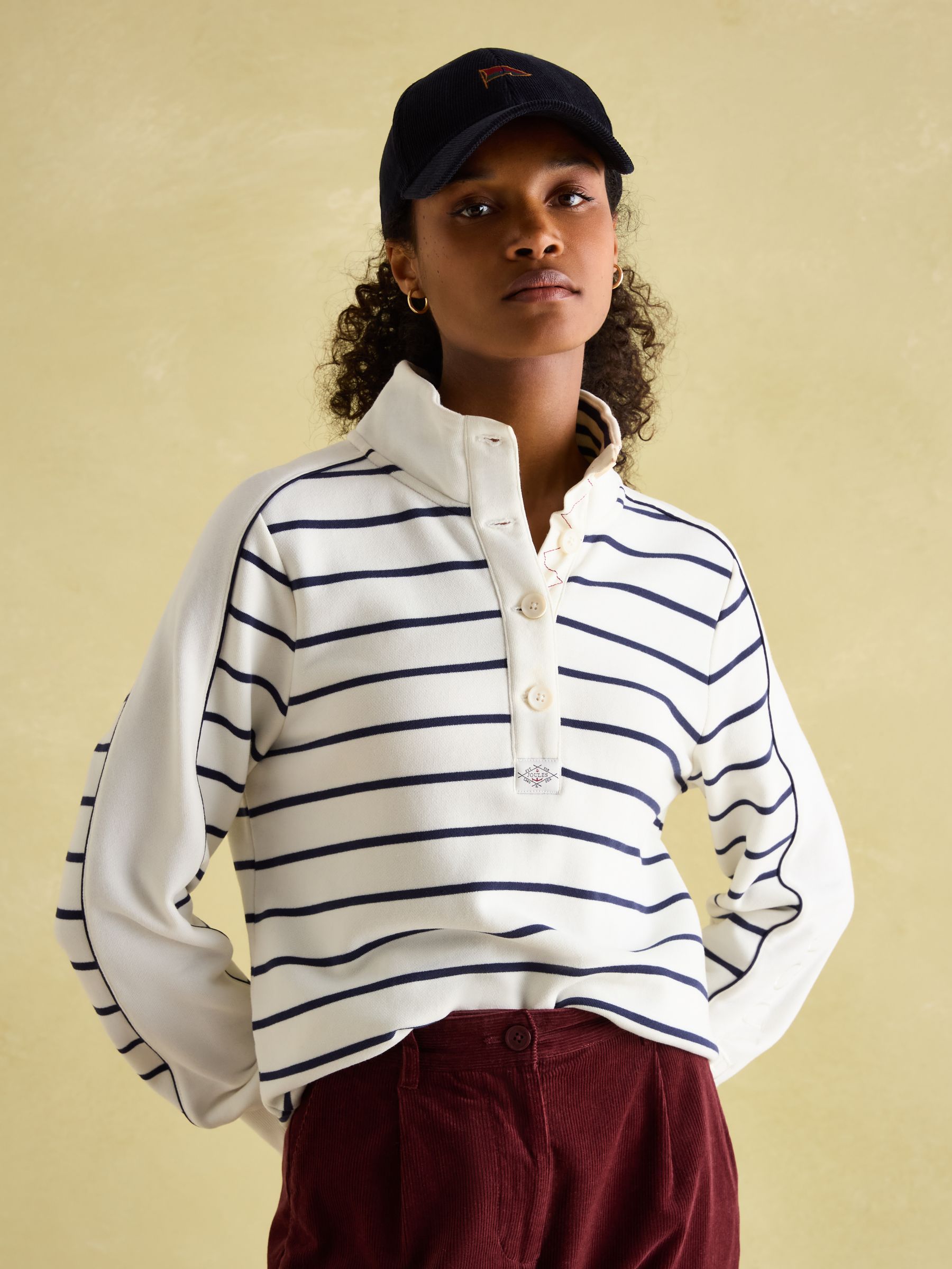 Southwold Navy & Cream Button Down Striped Sweatshirt - Image 7 of 10