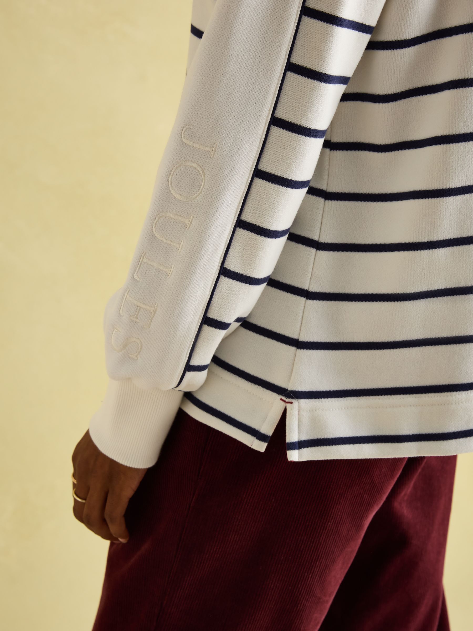 Southwold Navy & Cream Button Down Striped Sweatshirt - Image 8 of 10