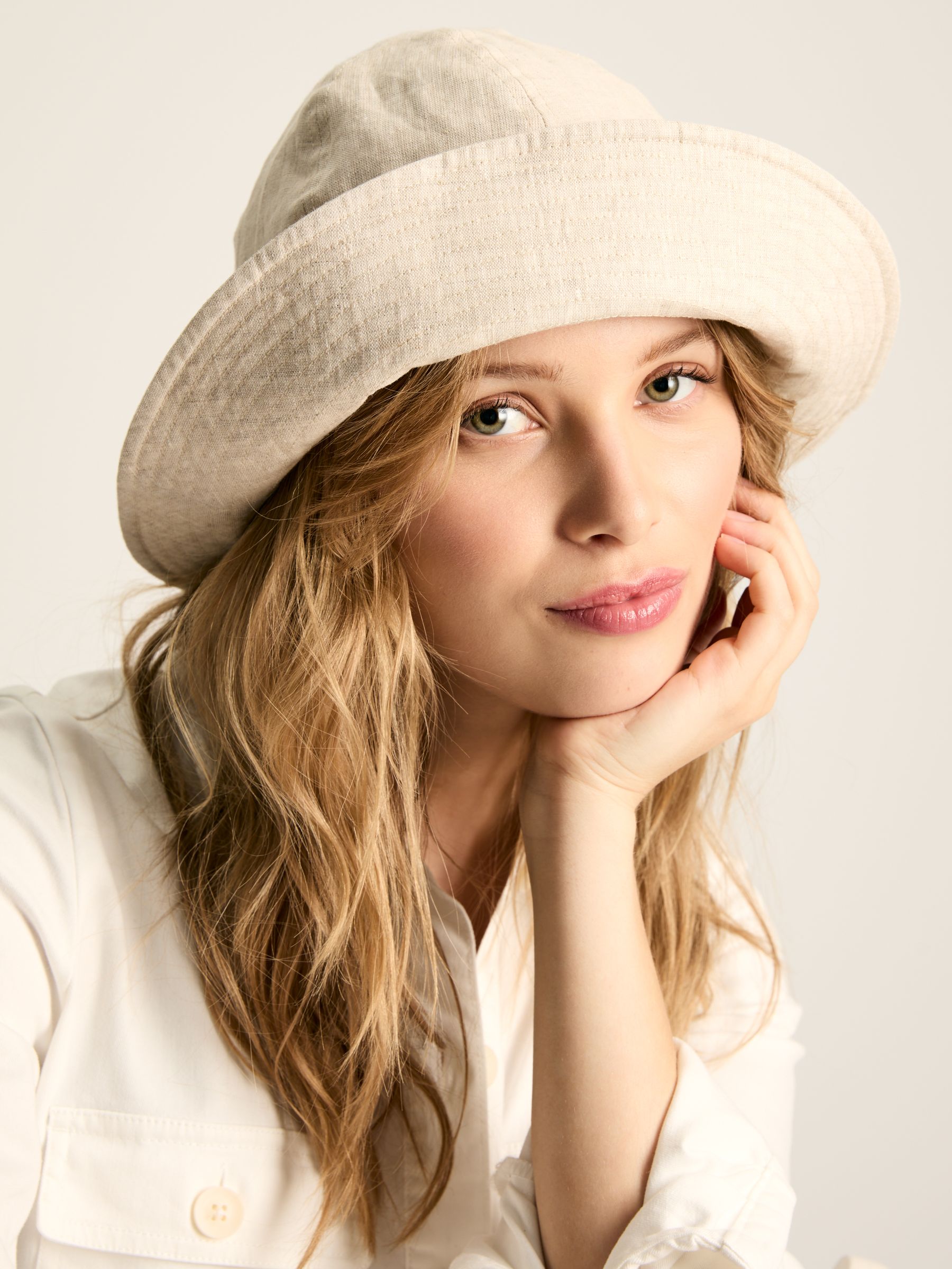 Harriet Neutral Linen Bucket Hat - Image 1 of 4
