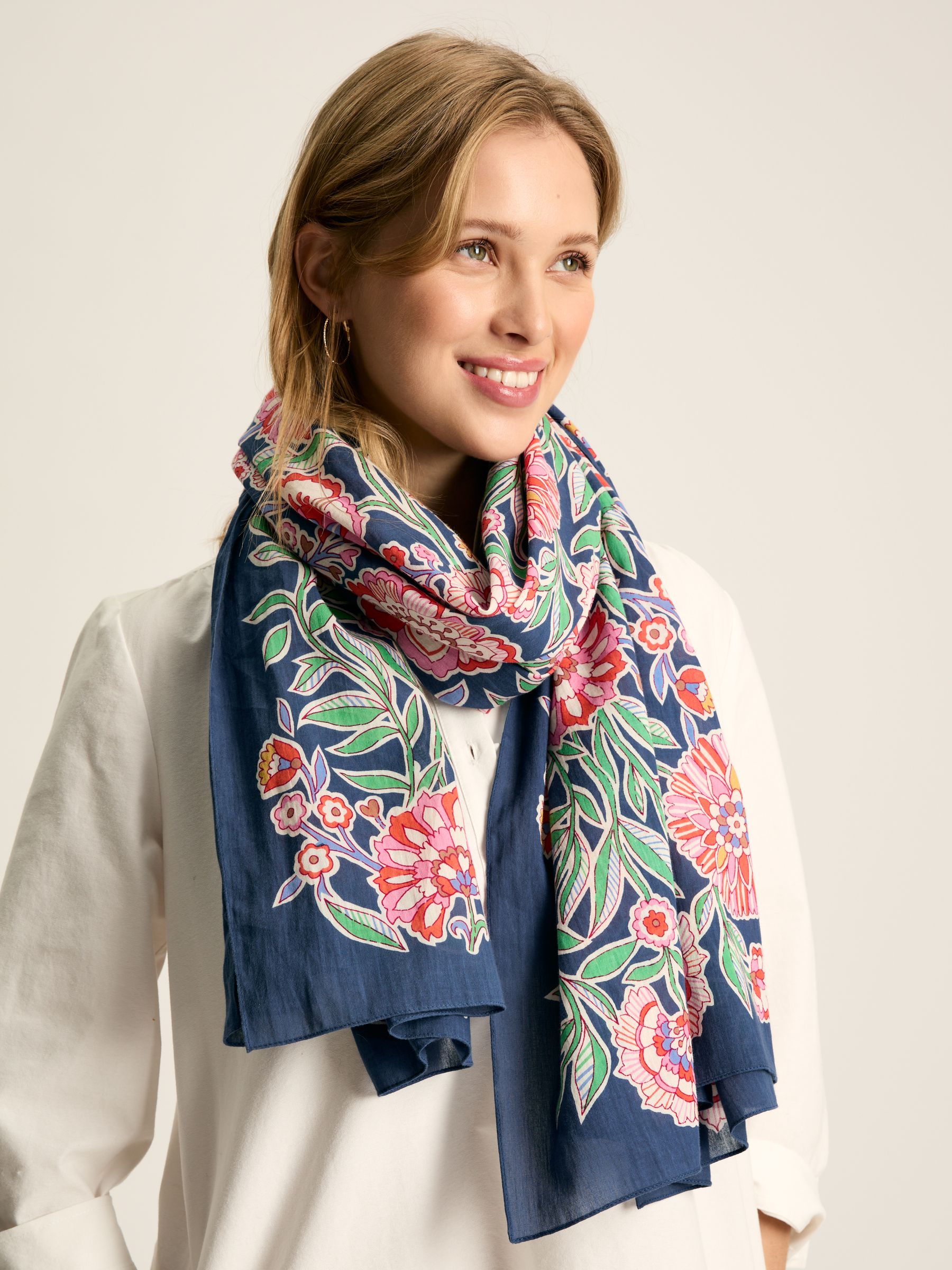 Harlyn Blue Floral Cotton Summer Scarf - Image 1 of 2