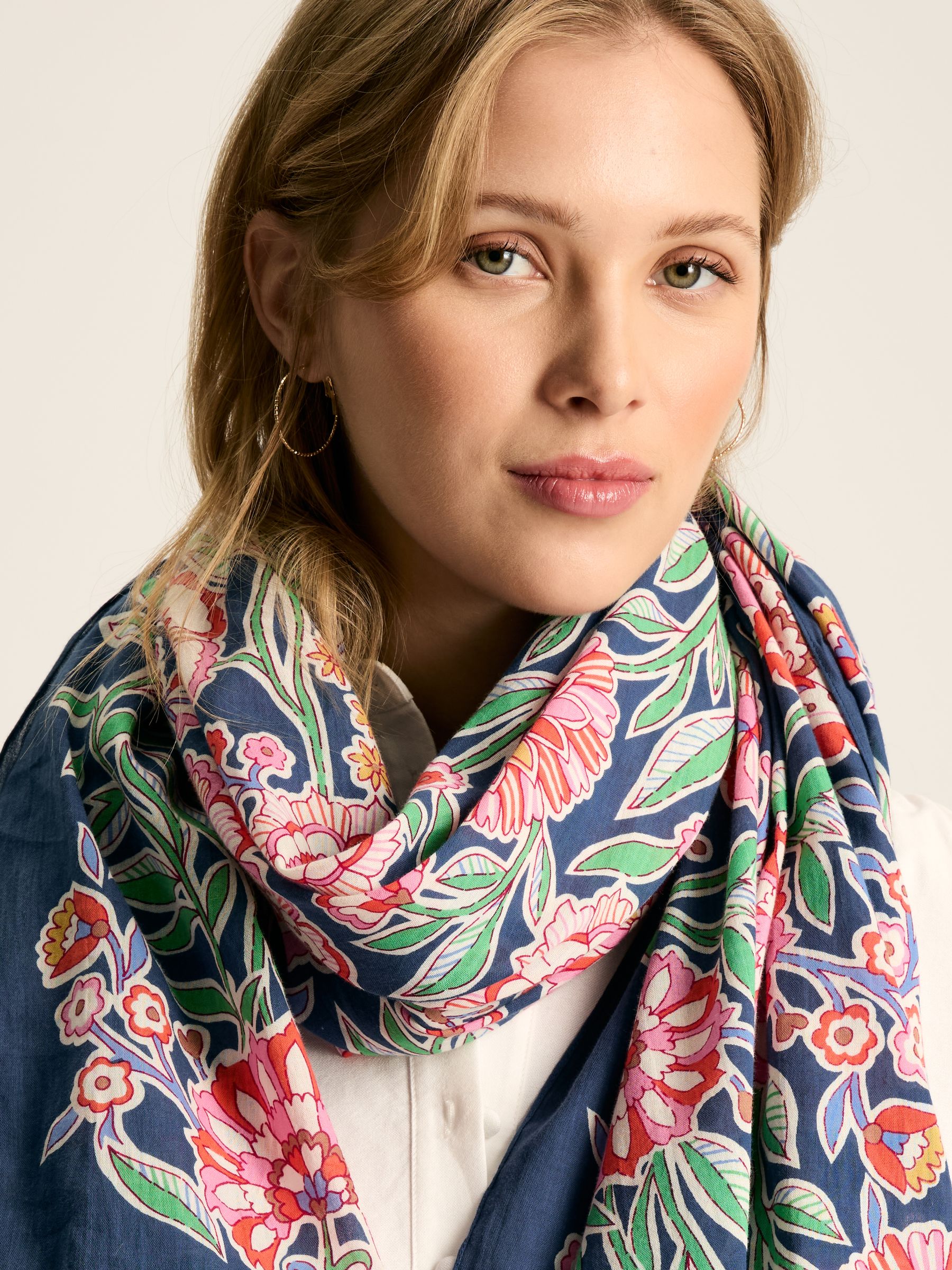 Harlyn Blue Floral Cotton Summer Scarf - Image 2 of 2