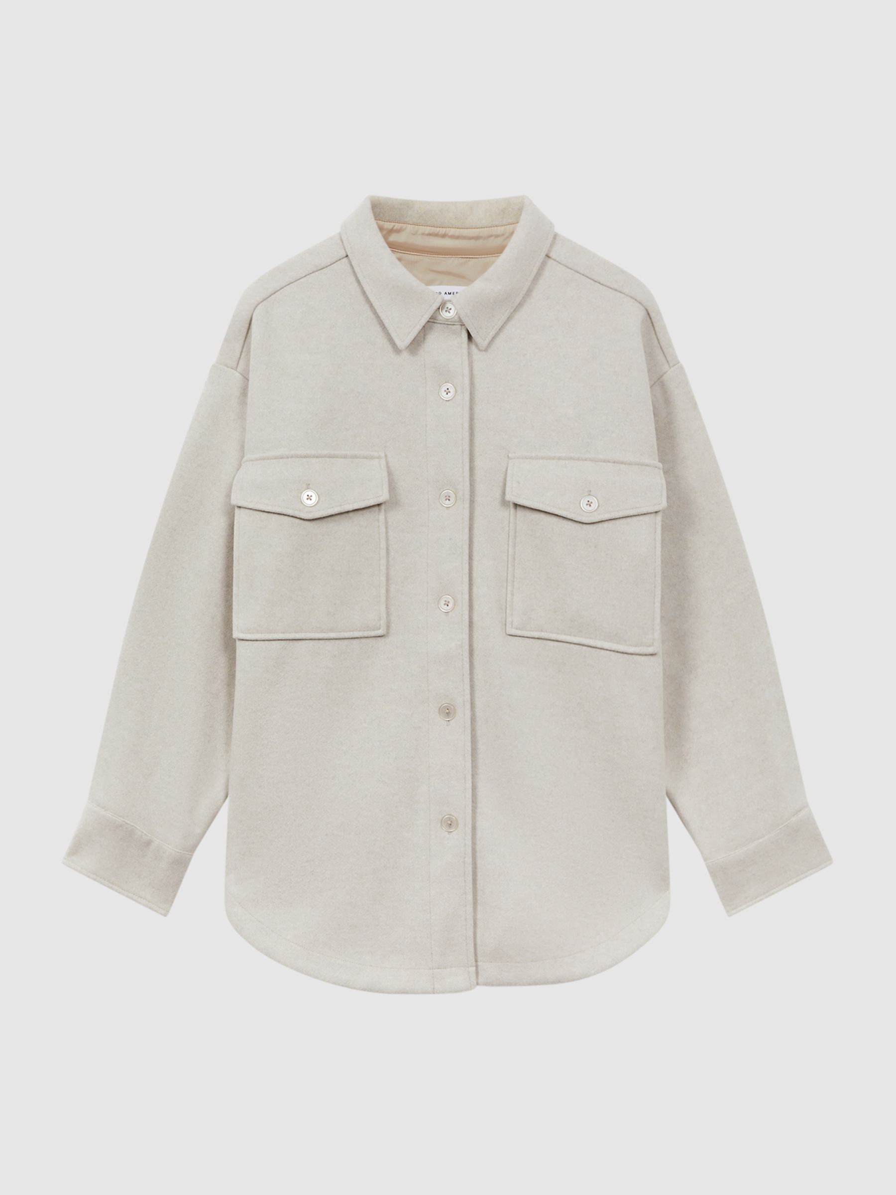 Good American Oversized Brushed Button-Through Shacket in Oatmeal Heather - Image 2 of 6