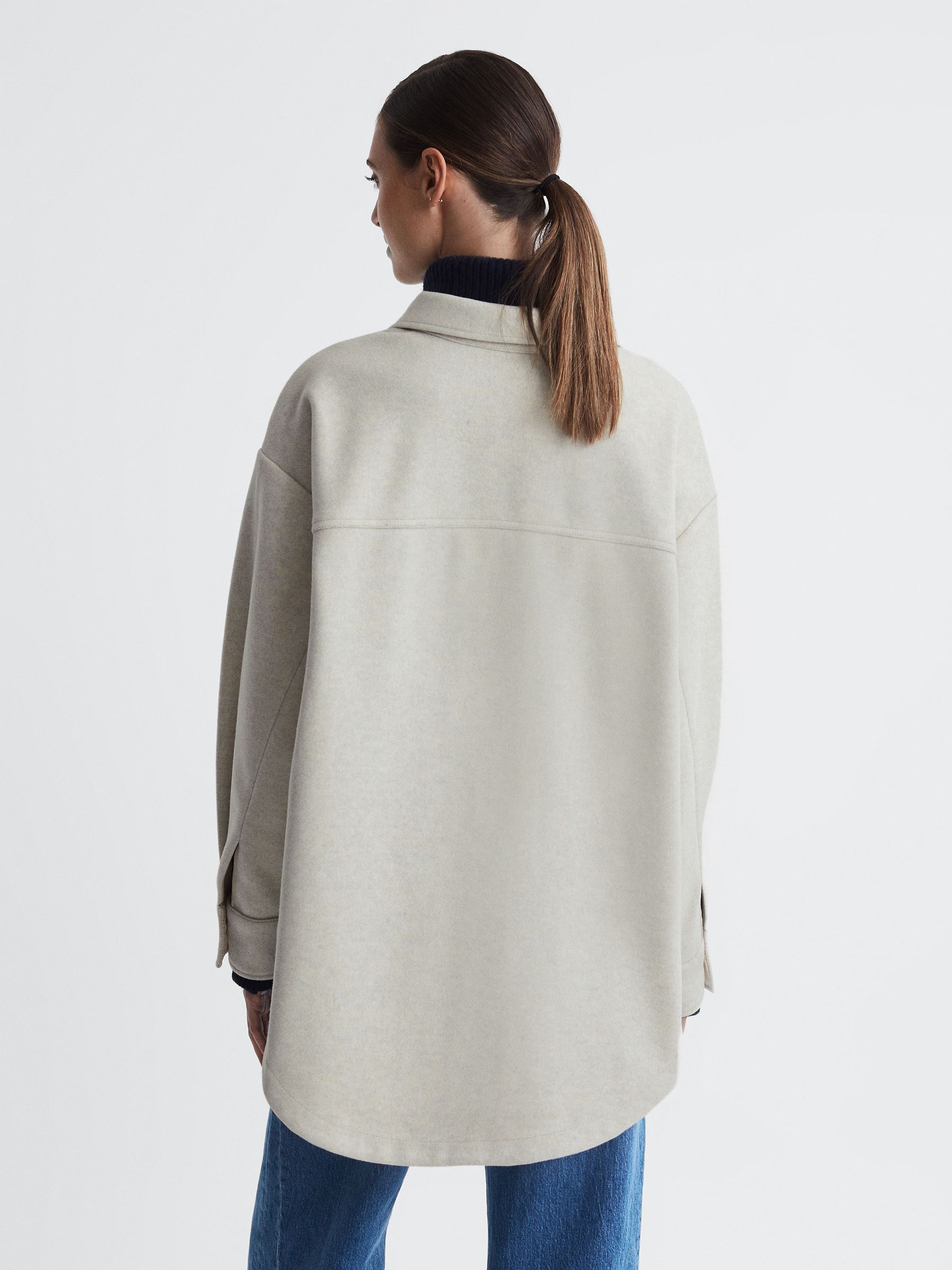 Good American Oversized Brushed Button-Through Shacket in Oatmeal Heather - Image 4 of 6