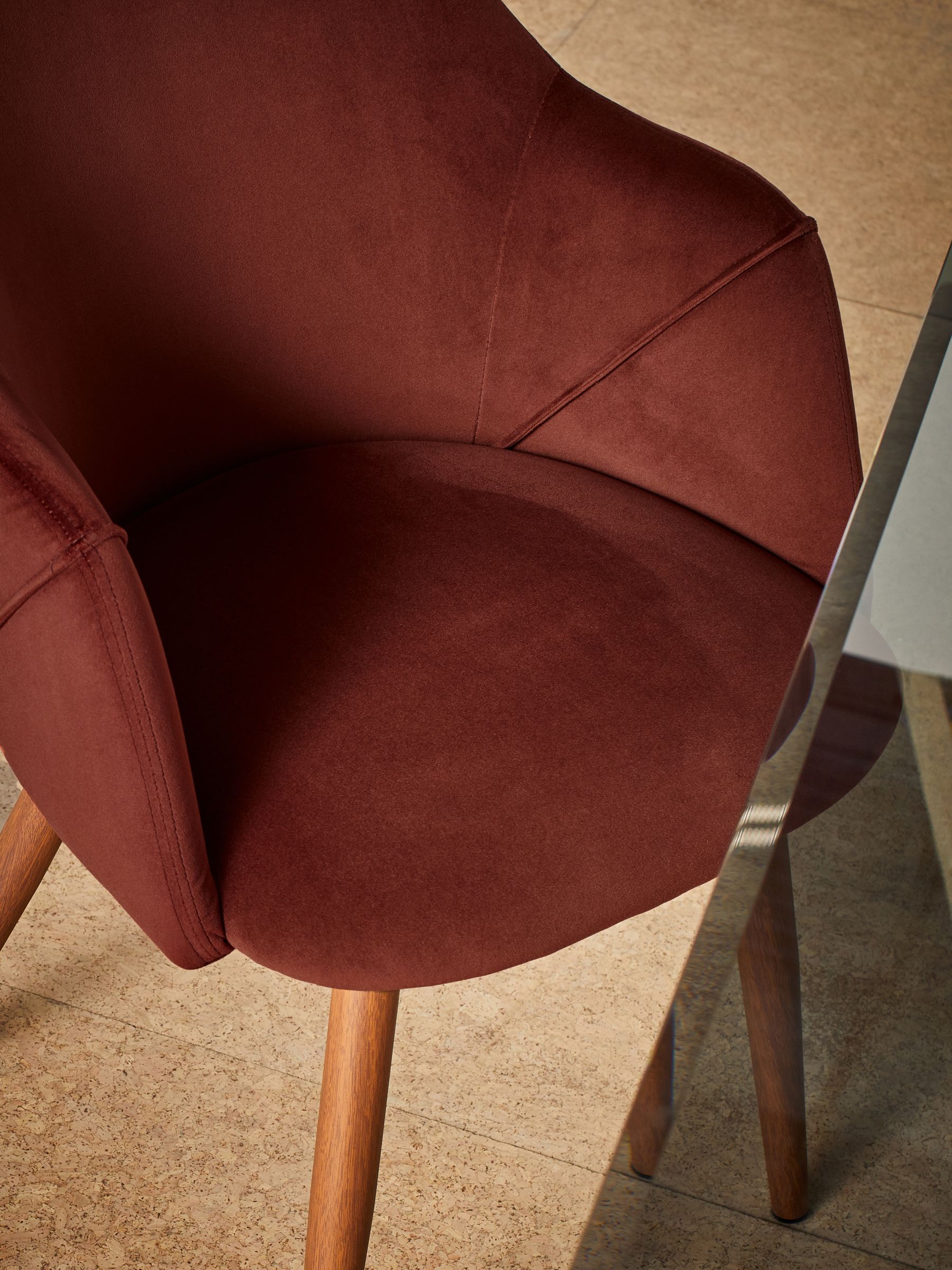 Set of 2 Lule Arm Dining Chairs in Rust Red and Walnut Legs - Image 3 of 3