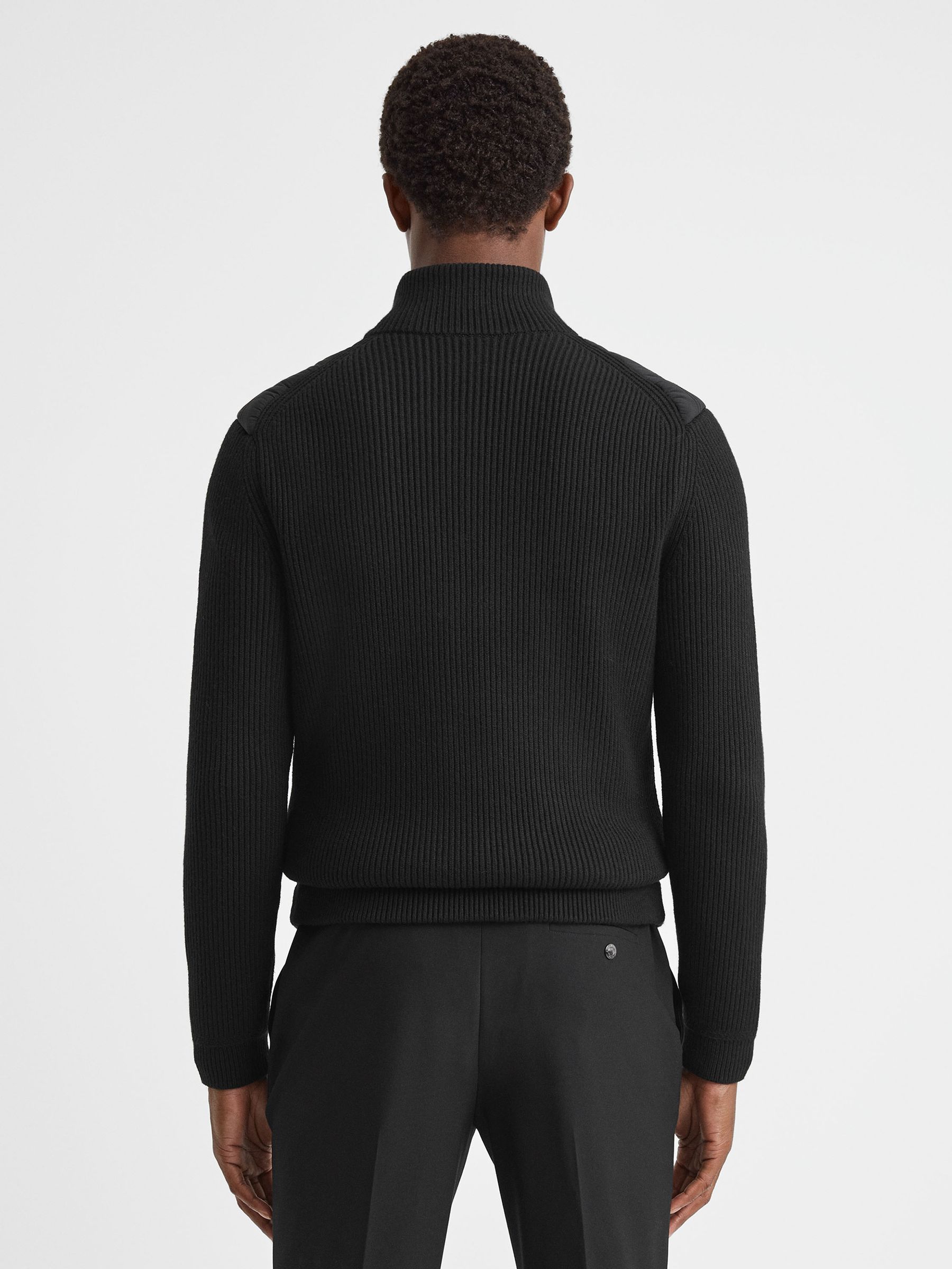 Hybrid Quilt and Knit Zip-Through Jacket in Black - Image 3 of 8