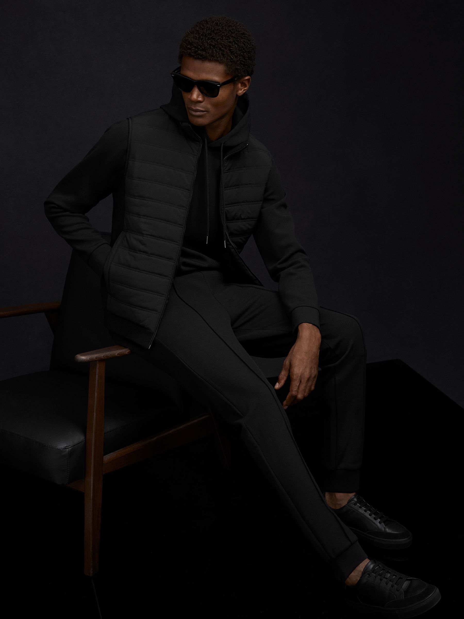 Hybrid Quilt and Knit Zip-Through Jacket in Black - Image 6 of 8