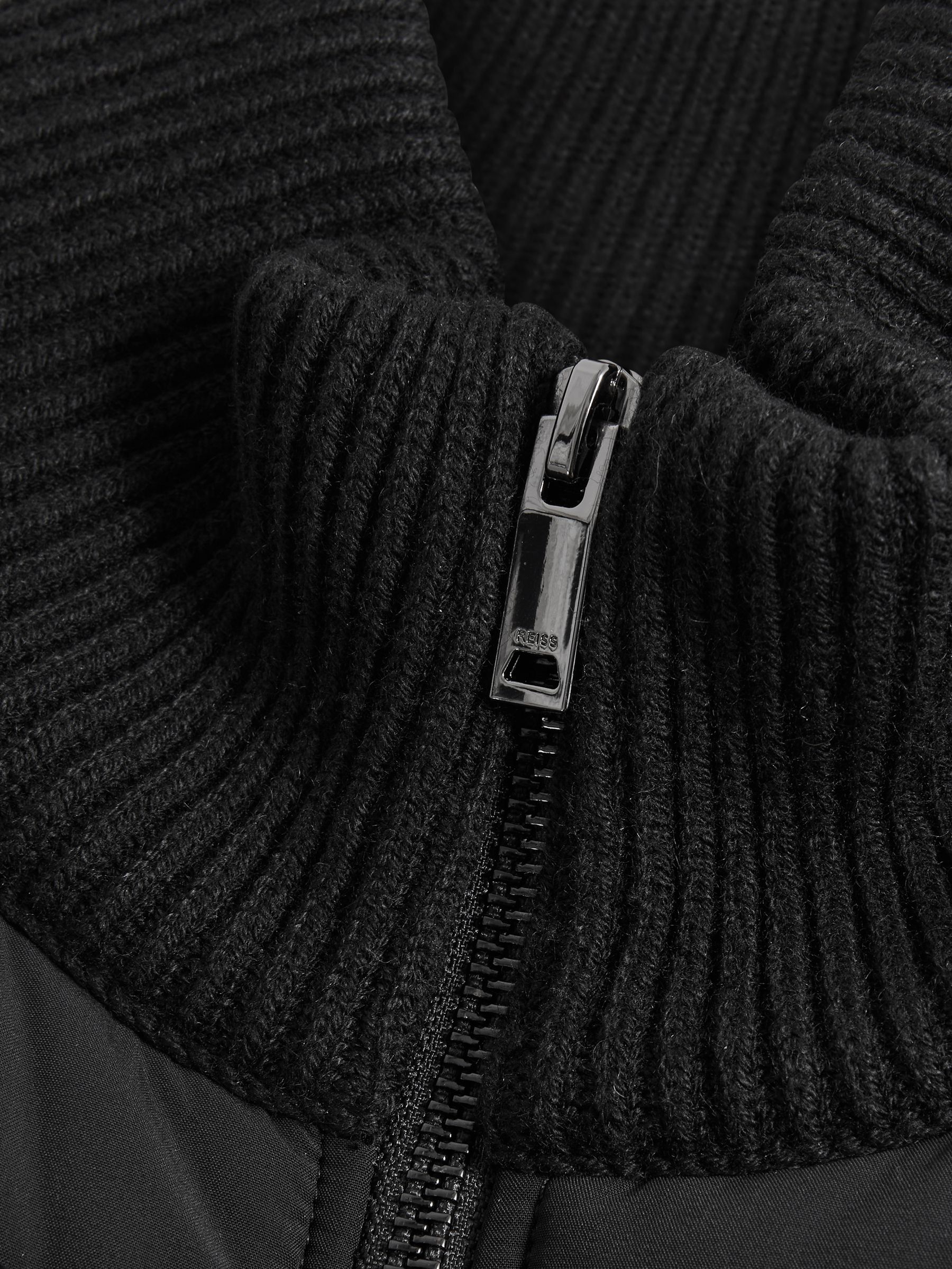 Hybrid Quilt and Knit Zip-Through Jacket in Black - Image 8 of 8