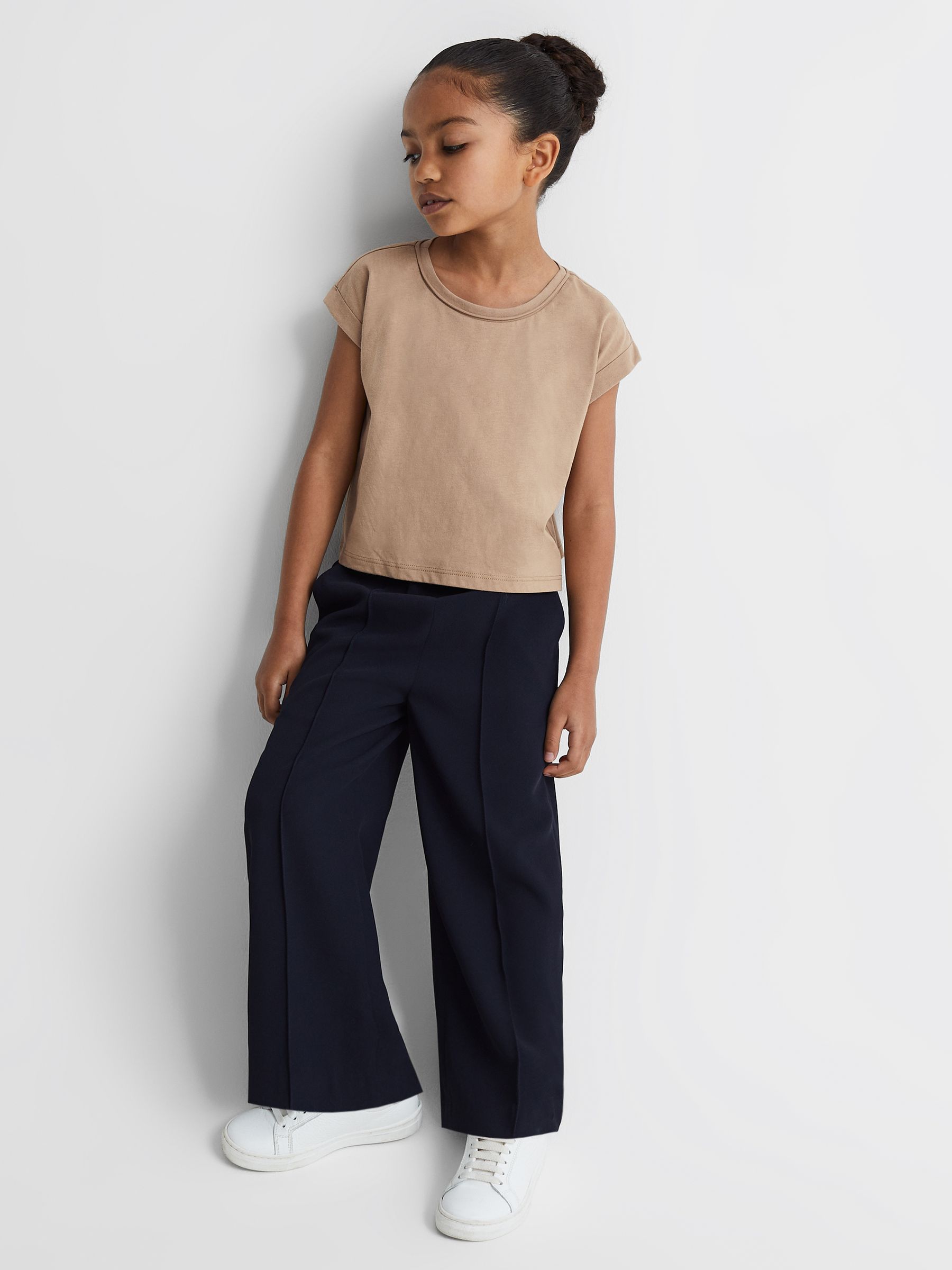 13-14 yrs Cotton Crew Neck Crop Top in Camel - Image 1 of 6