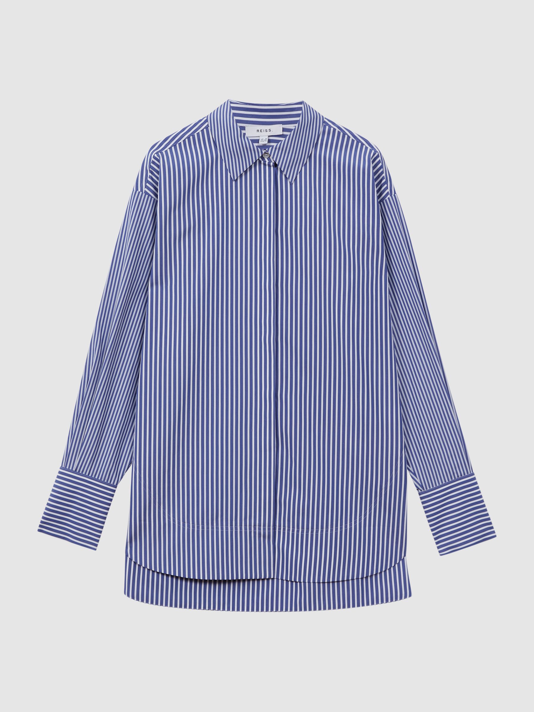 Oversized Cotton Side Stripe Shirt in Blue/White - Image 2 of 6