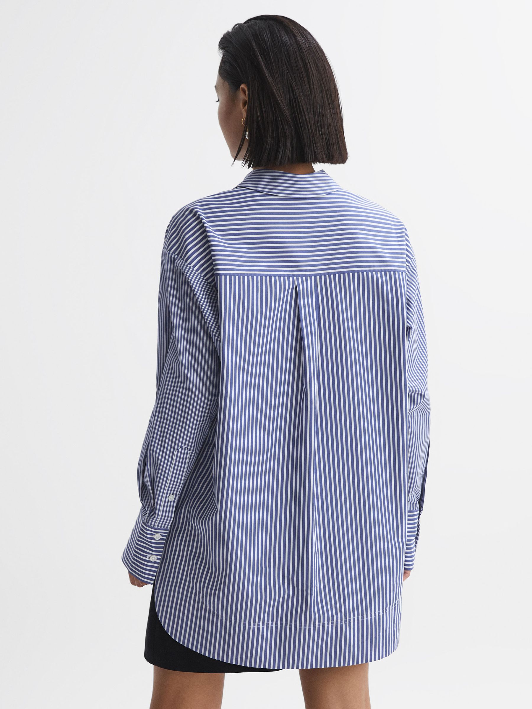 Oversized Cotton Side Stripe Shirt in Blue/White - Image 4 of 6