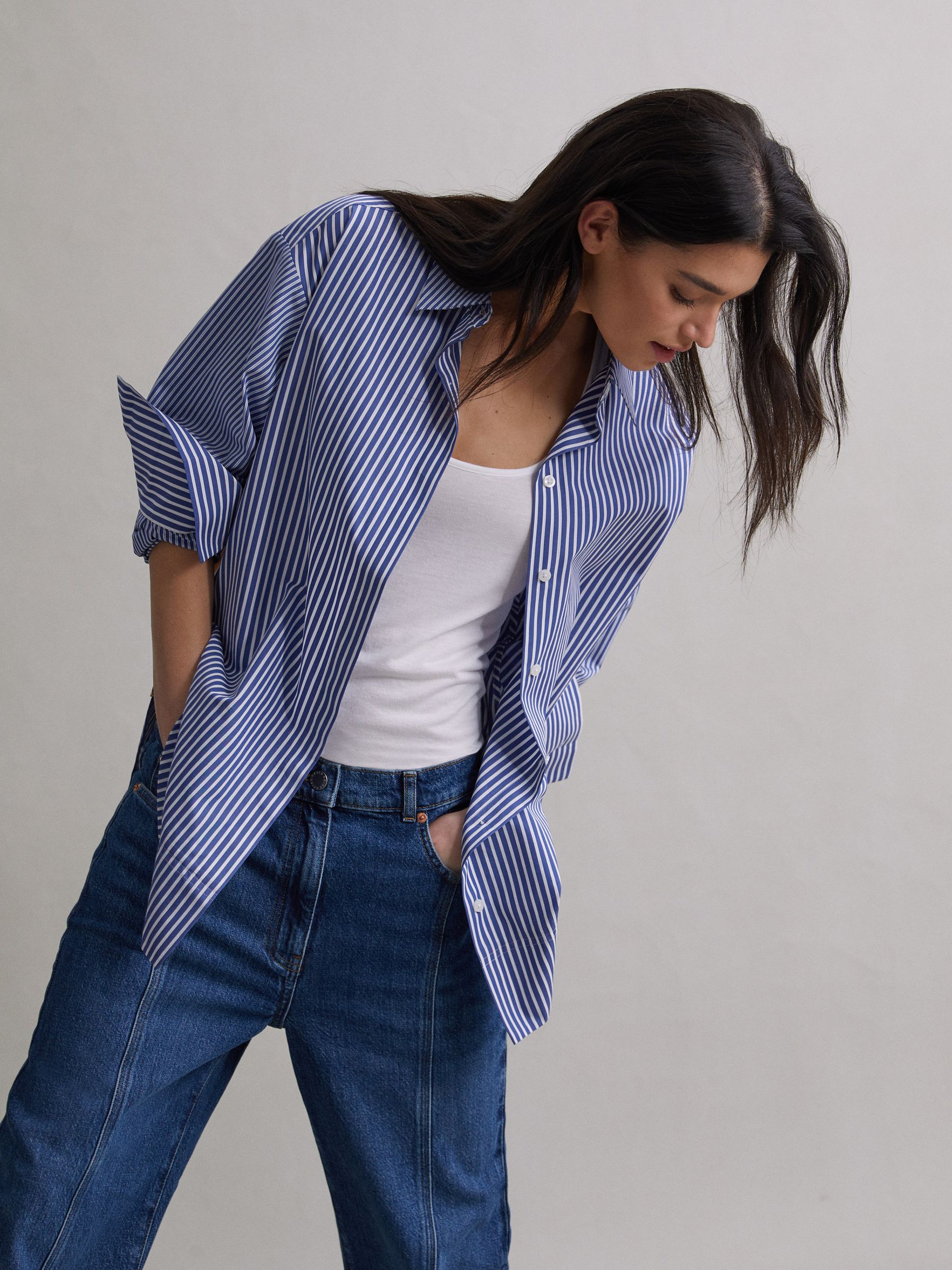 Oversized Cotton Side Stripe Shirt in Blue/White - Image 6 of 6