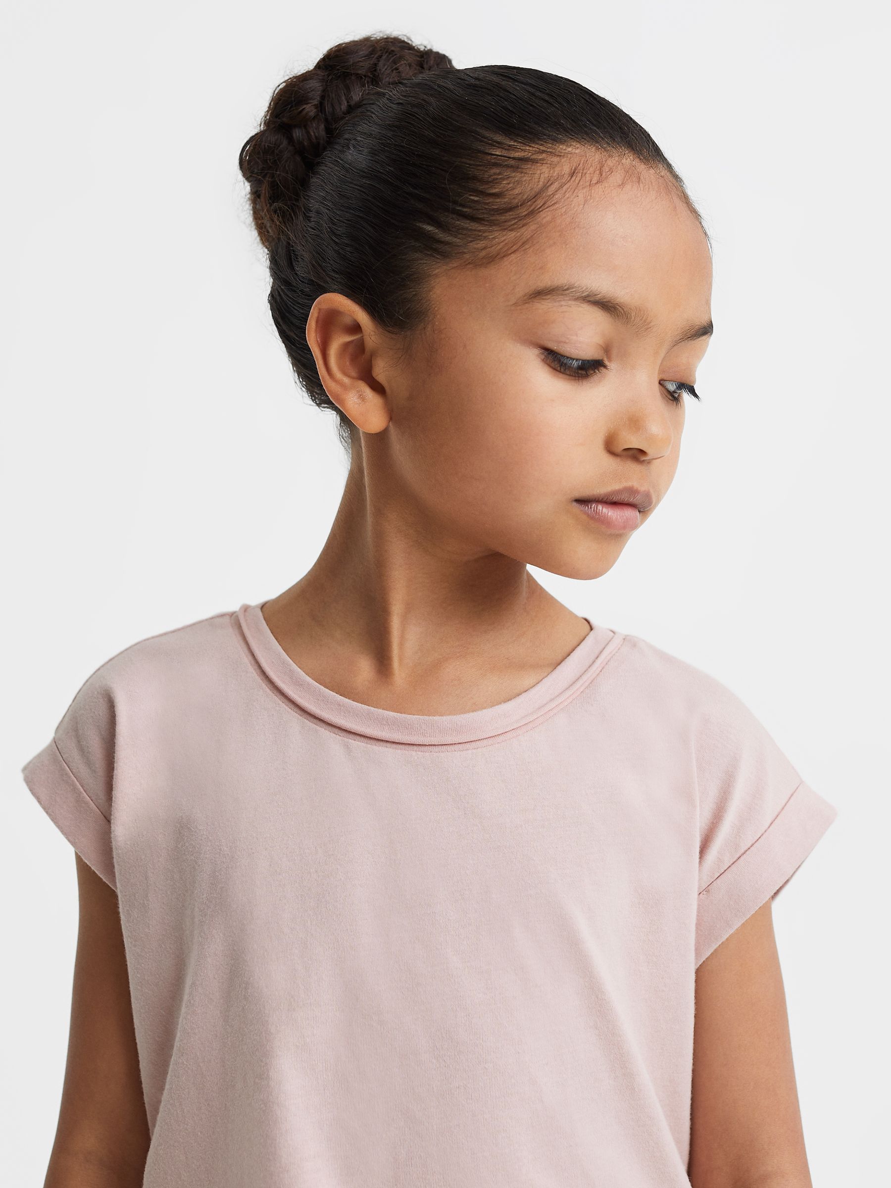 4-9 yrs Cotton Crew Neck Crop Top in Pale Pink - Image 4 of 6