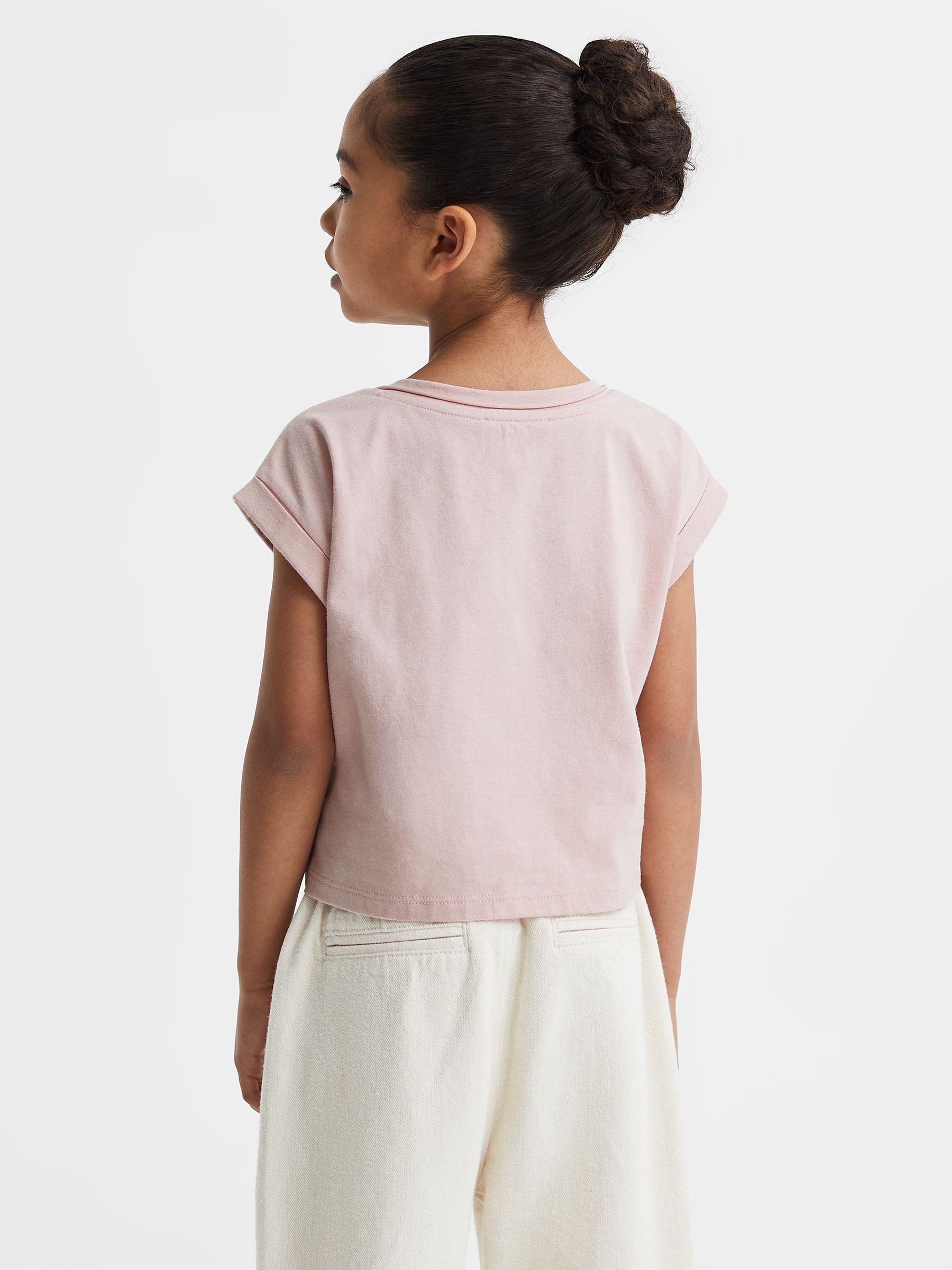4-9 yrs Cotton Crew Neck Crop Top in Pale Pink - Image 5 of 6