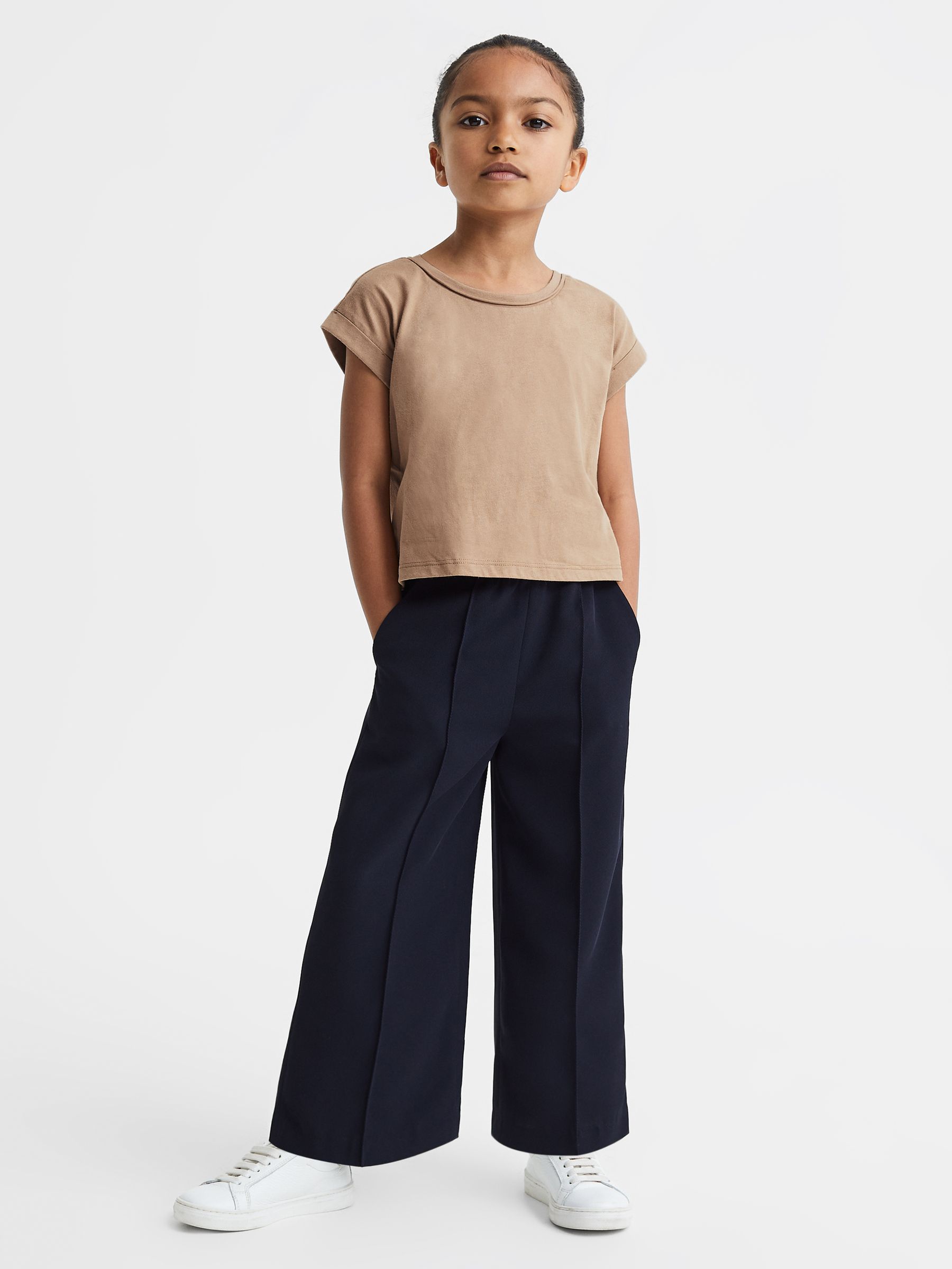 4-9 yrs Cotton Crew Neck Crop Top in Camel - Image 1 of 6